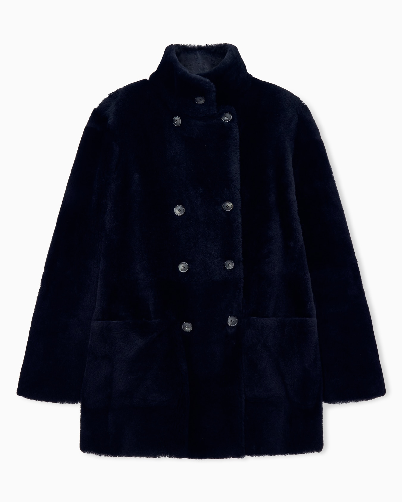 Reversible, double-breasted sheepskin pea coat Slide 4