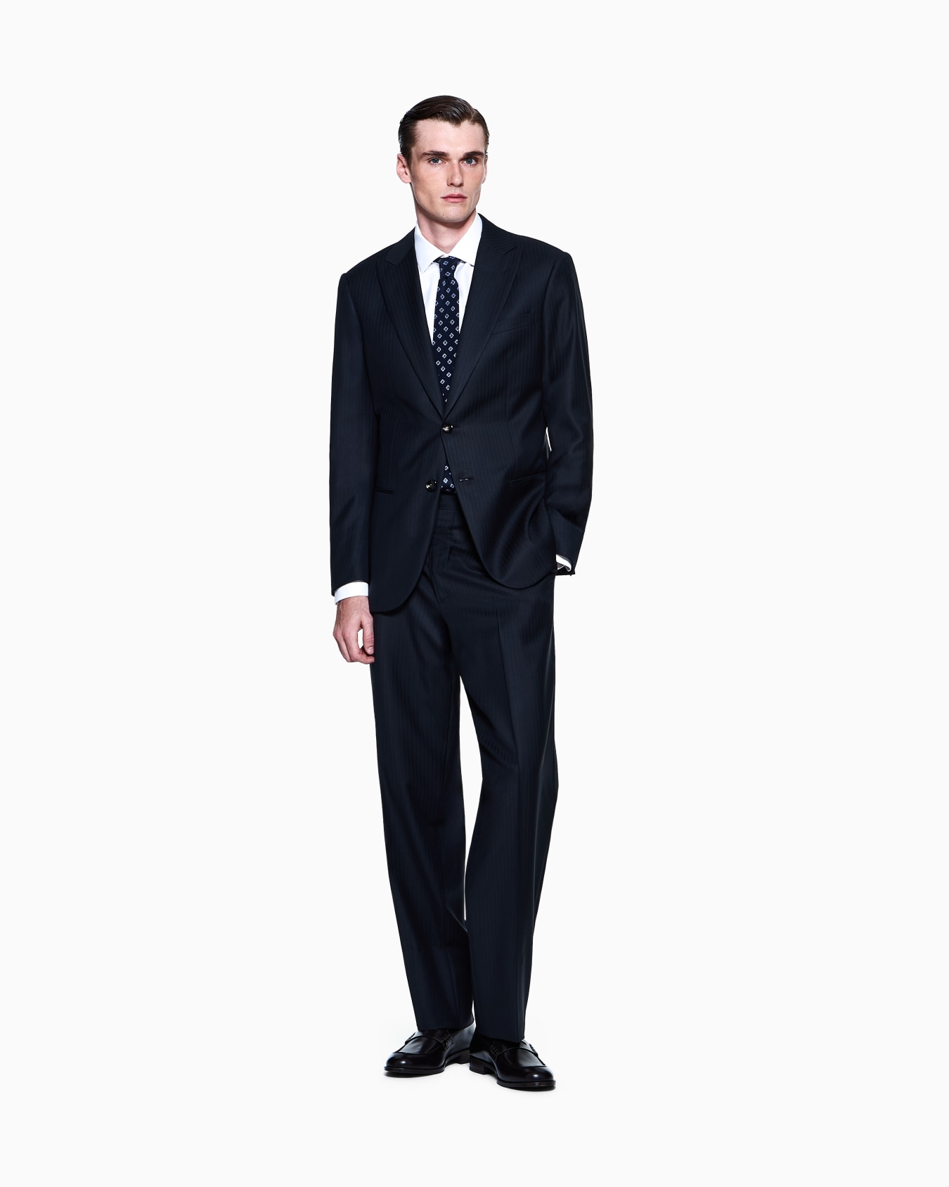 Soho Line single-breasted suit in chevron virgin wool Slide 1