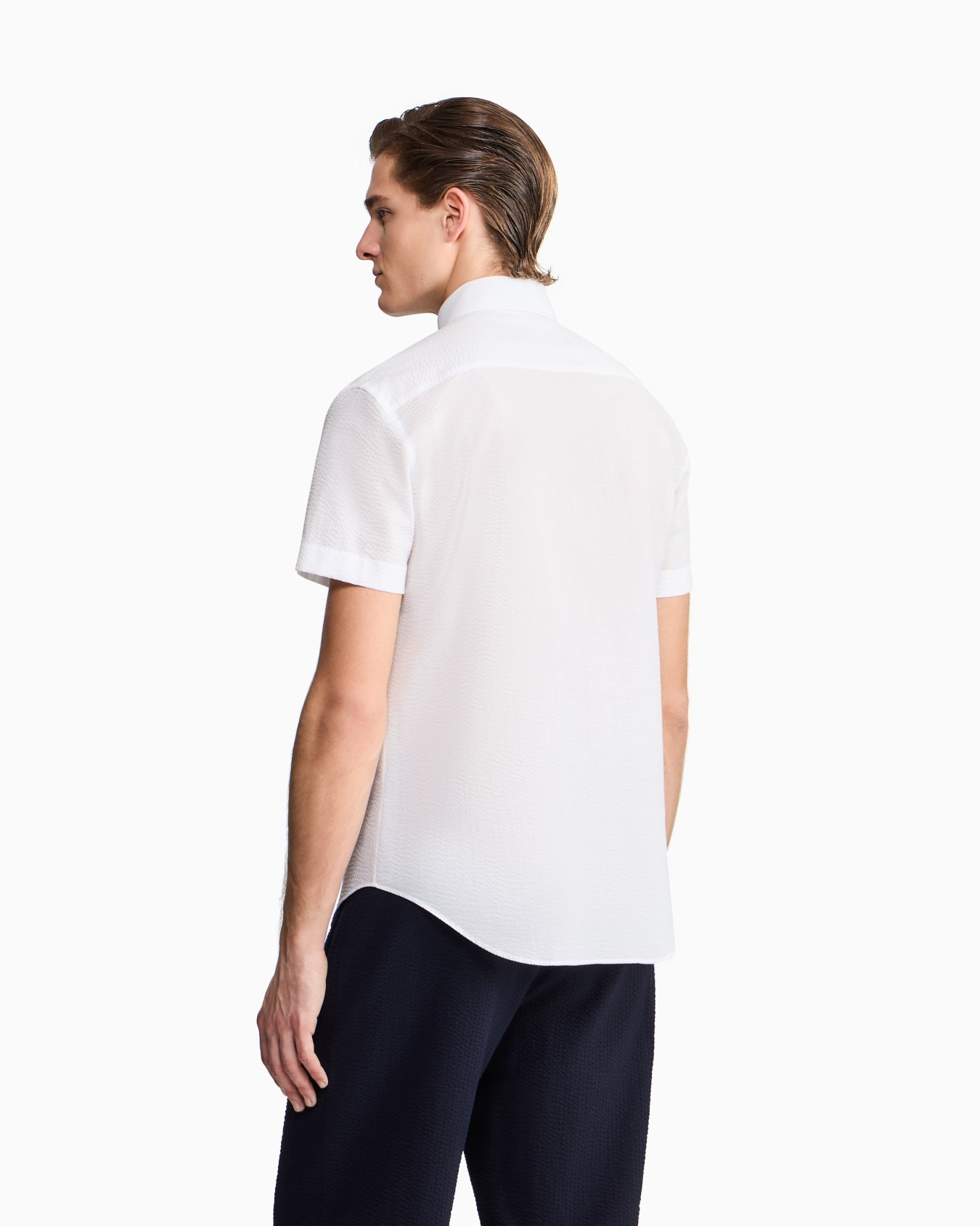 Camicia regular fit a maniche corte in cotone seersucker Slide 5