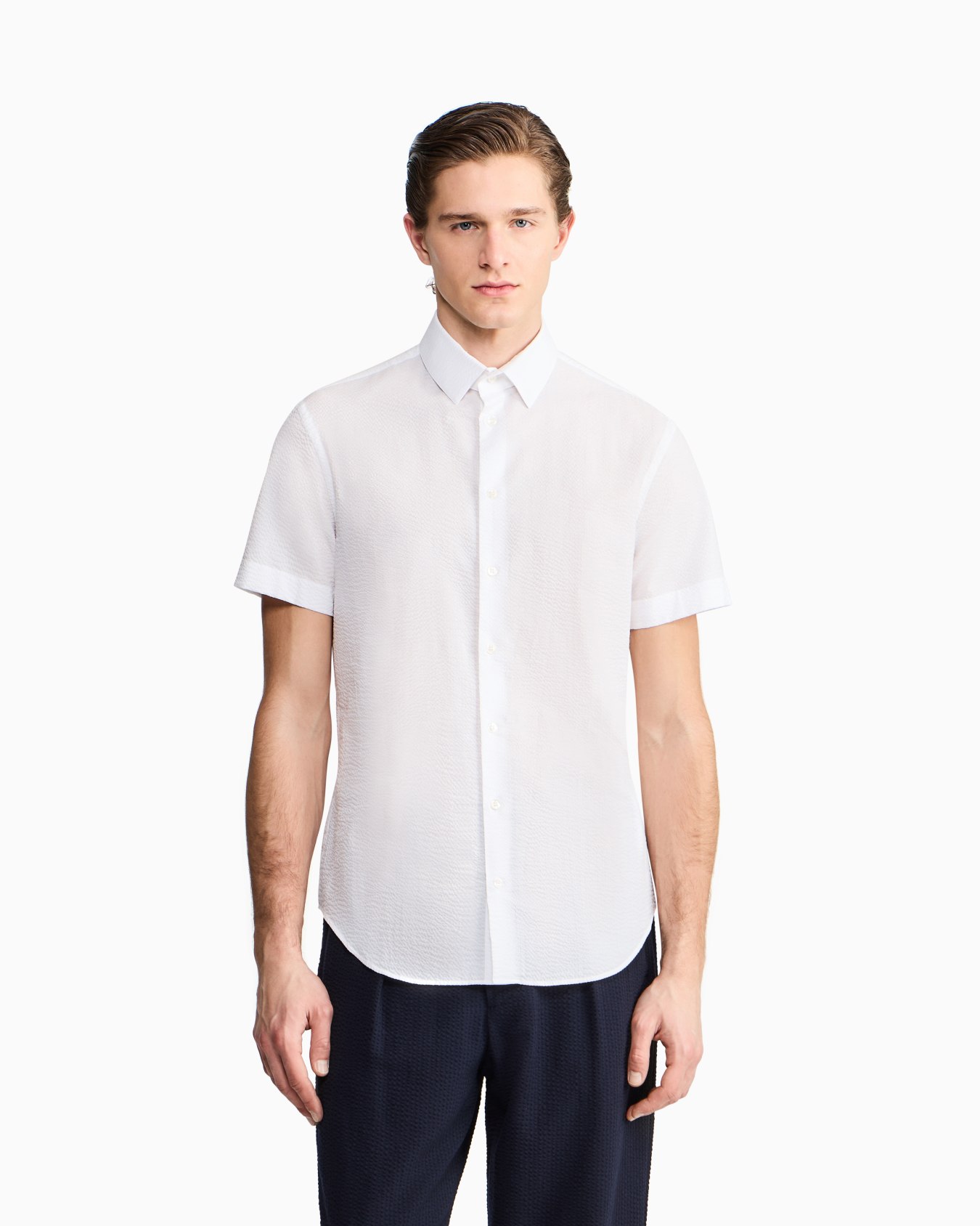 Camicia regular fit a maniche corte in cotone seersucker Slide 3