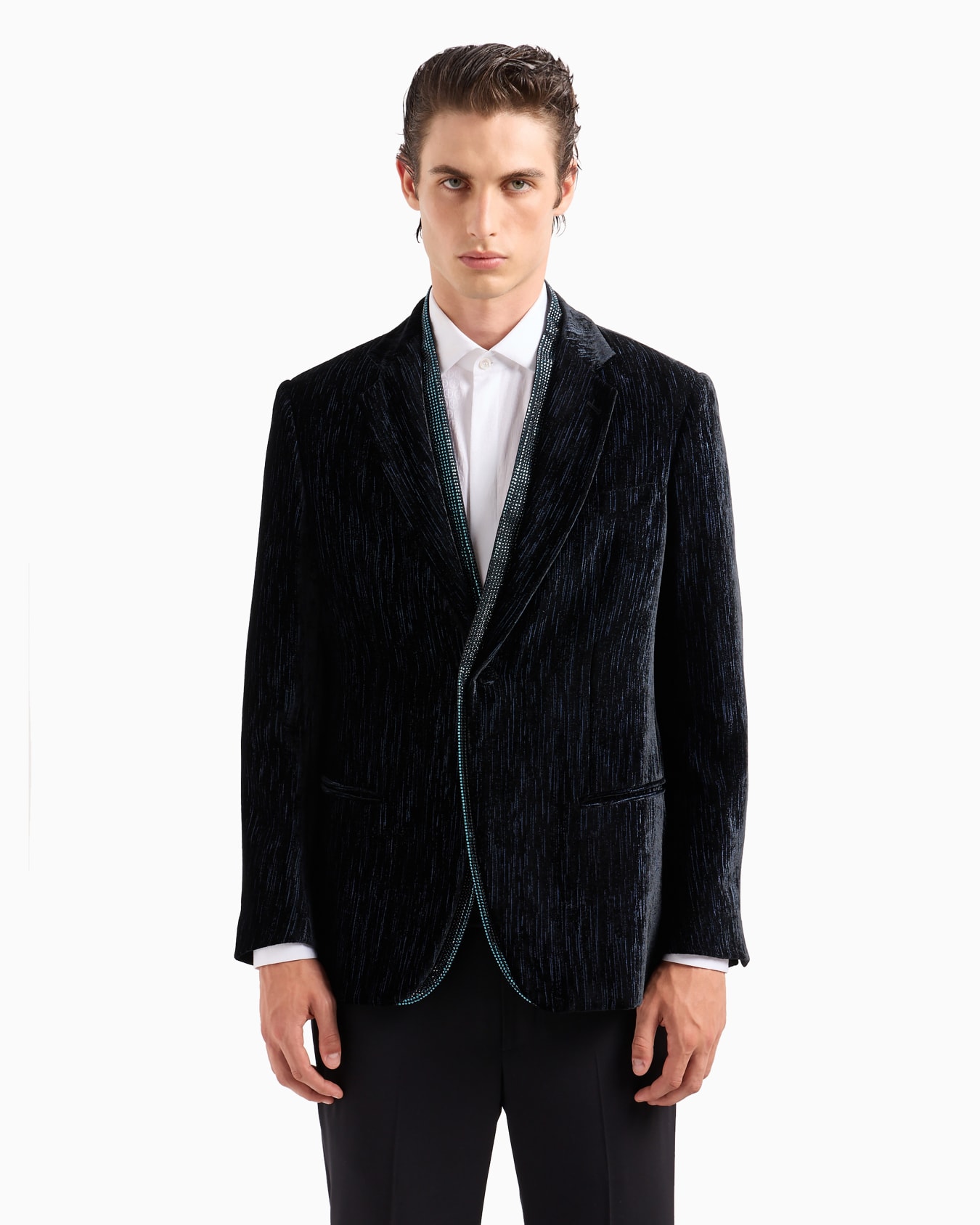 Soho line single-breasted tuxedo jacket in rhinestoned velvet Slide 3