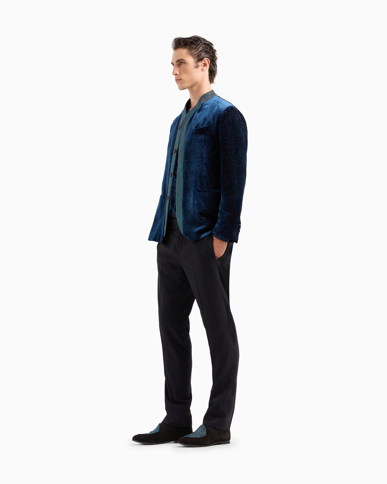 Single-breasted velvet and Lurex waistcoat Slide 1