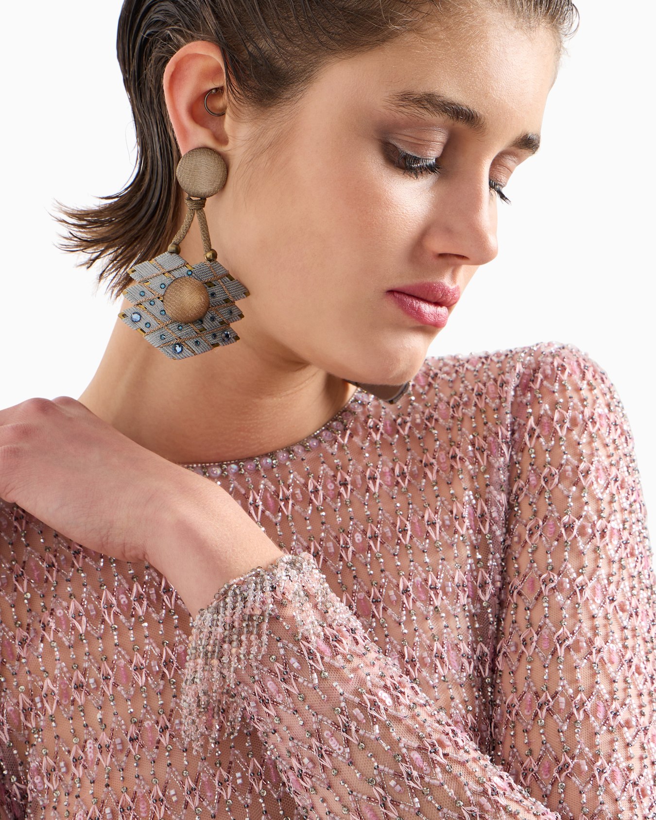 Crew-neck jumper in tulle with crystal embroidery Slide 6