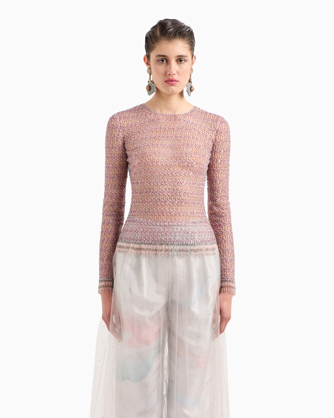 Crew-neck jumper in tulle with crystal embroidery Slide 2