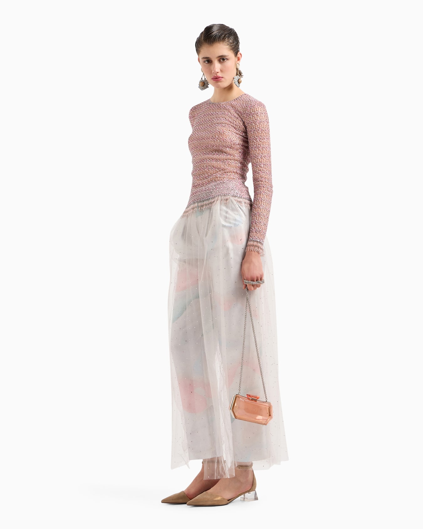 Crew-neck jumper in tulle with crystal embroidery Slide 4