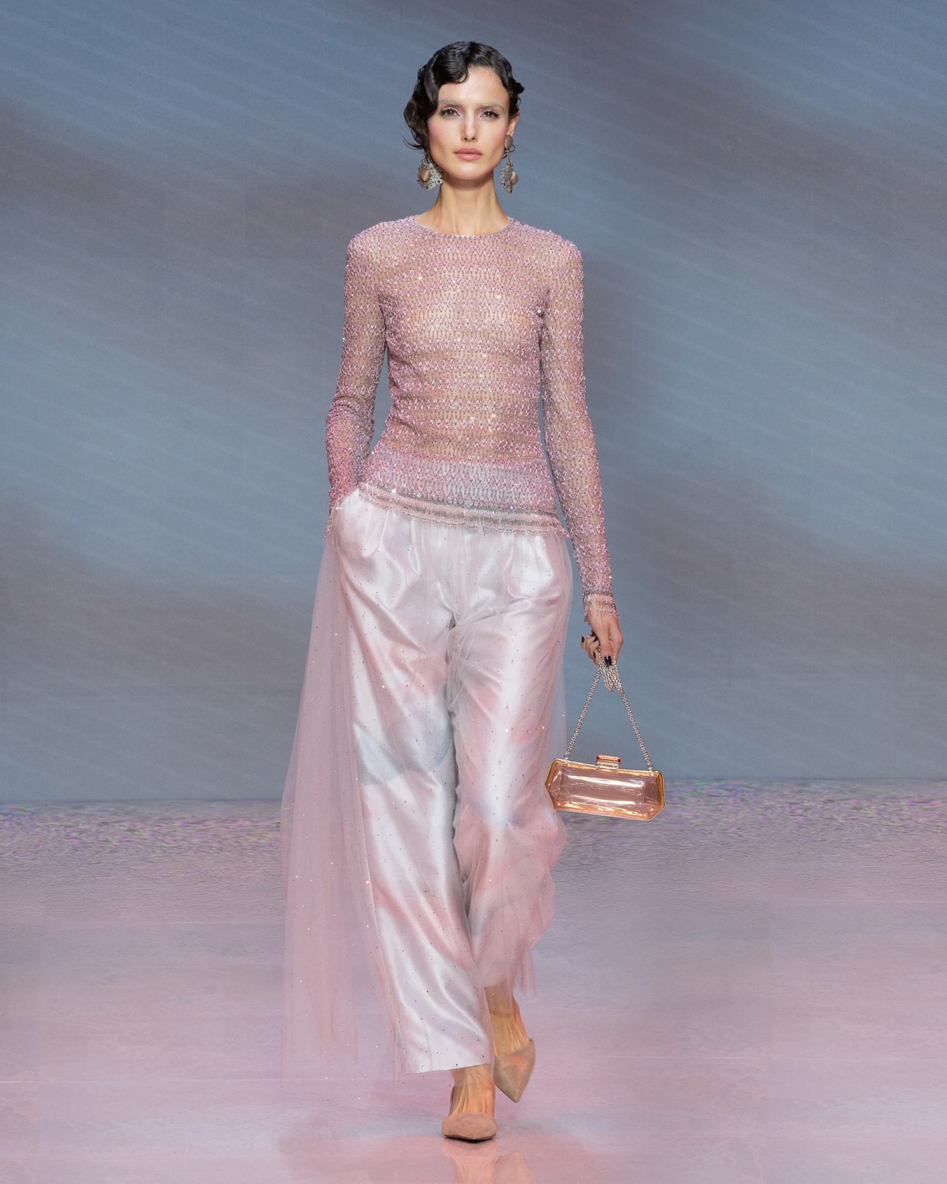 Crew-neck jumper in tulle with crystal embroidery Diapositiva 6