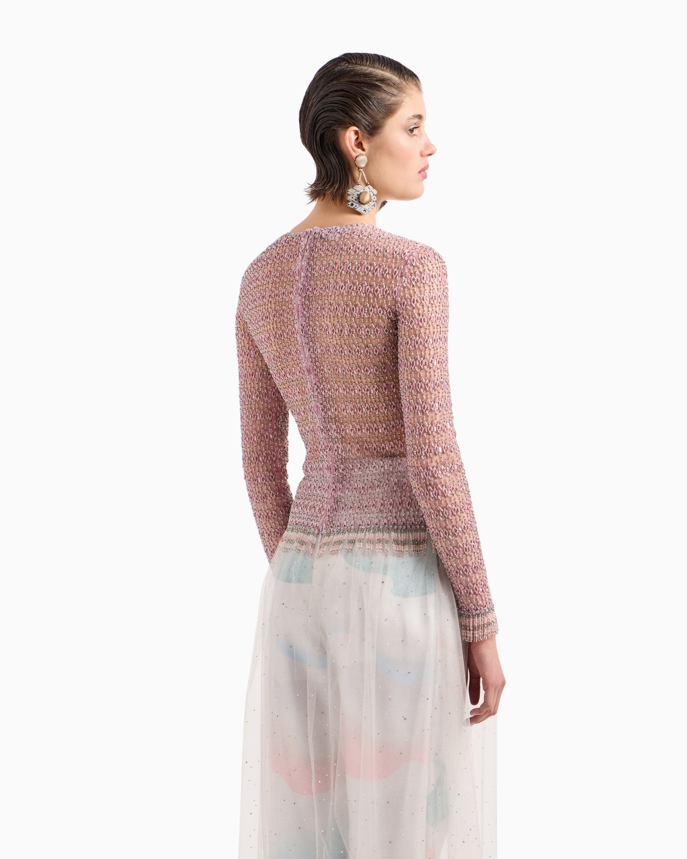 Crew-neck jumper in tulle with crystal embroidery Diapositiva 2