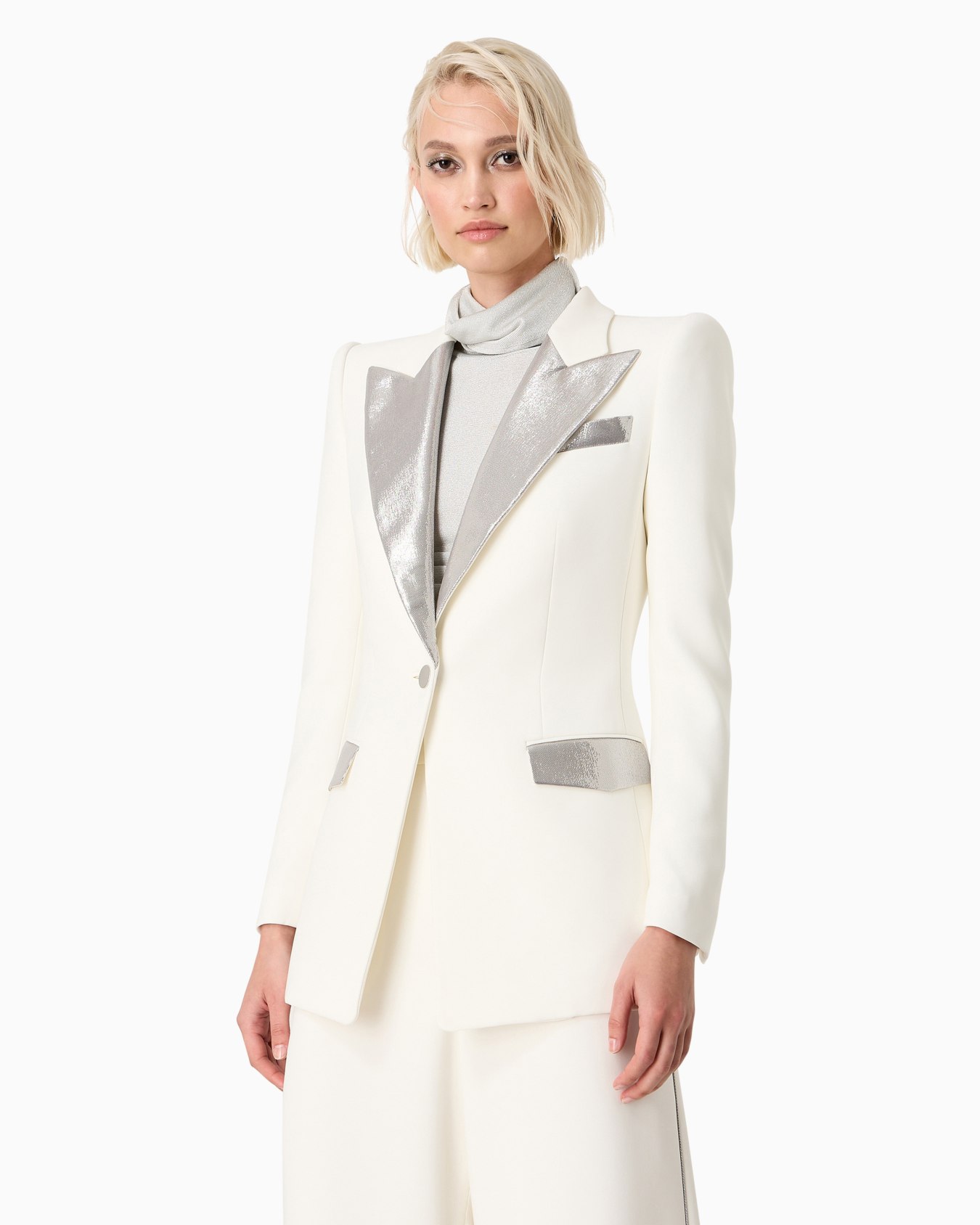 Long single-breasted jacket in silk cady Diapositiva 1