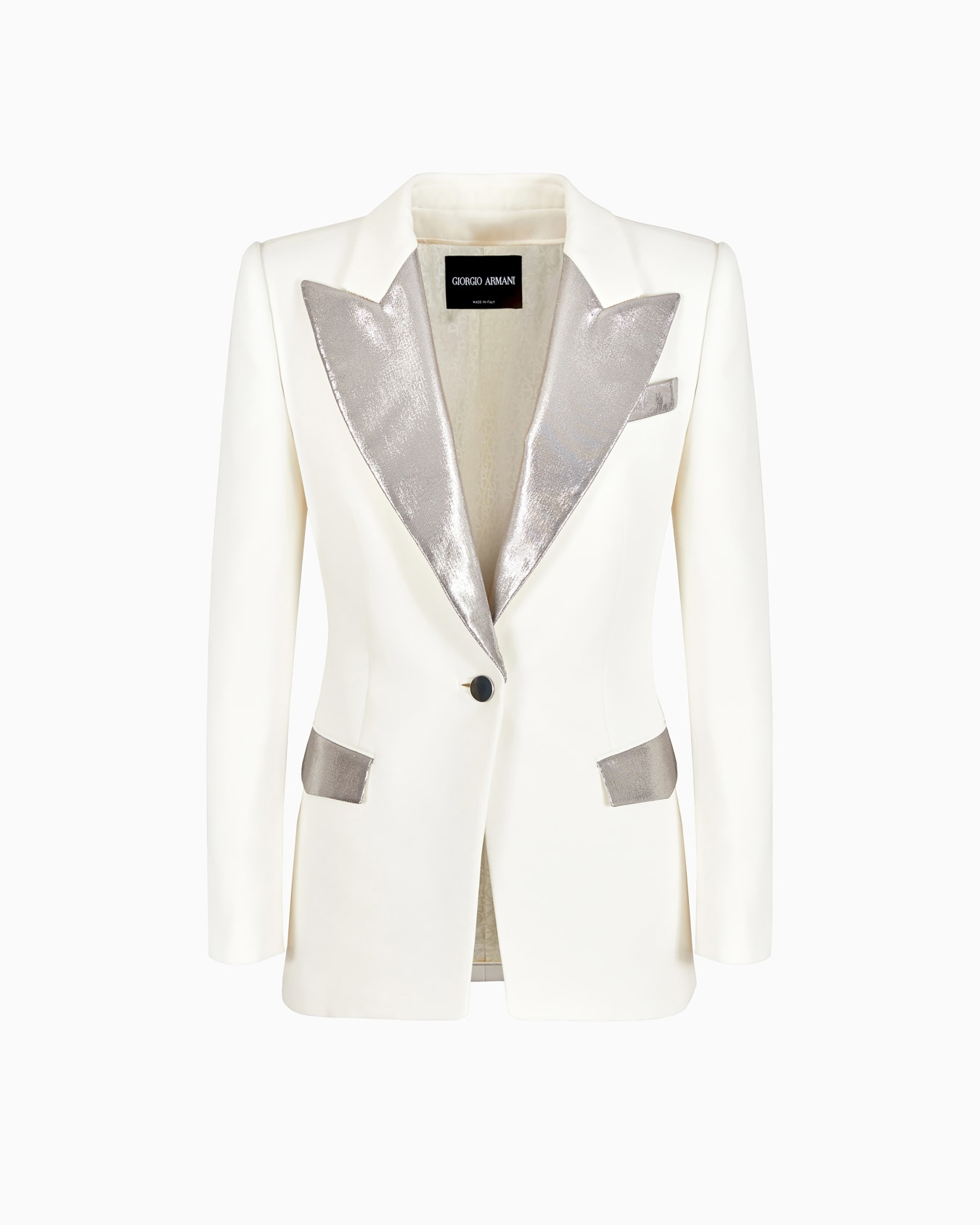 Long single-breasted jacket in silk cady Diapositiva 0