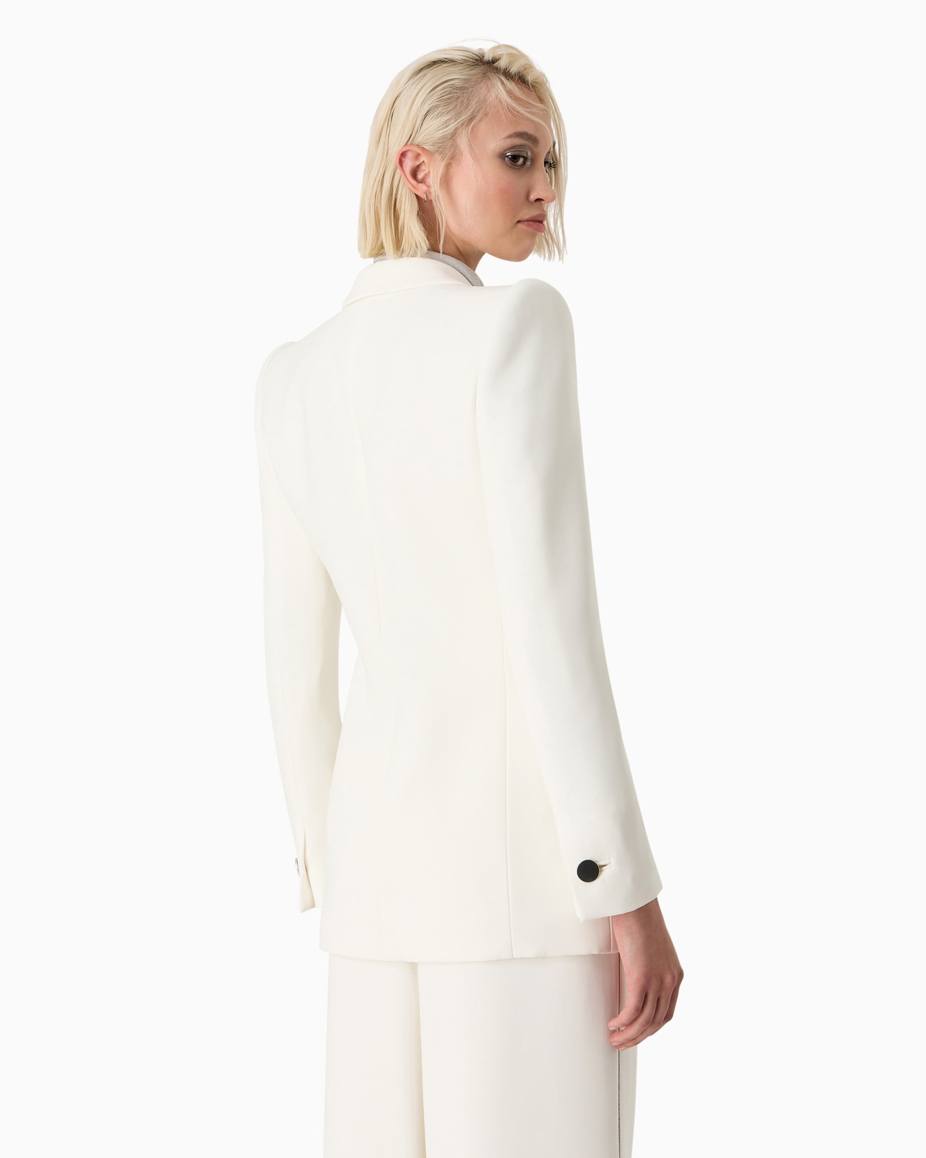 Long single-breasted jacket in silk cady Diapositiva 2