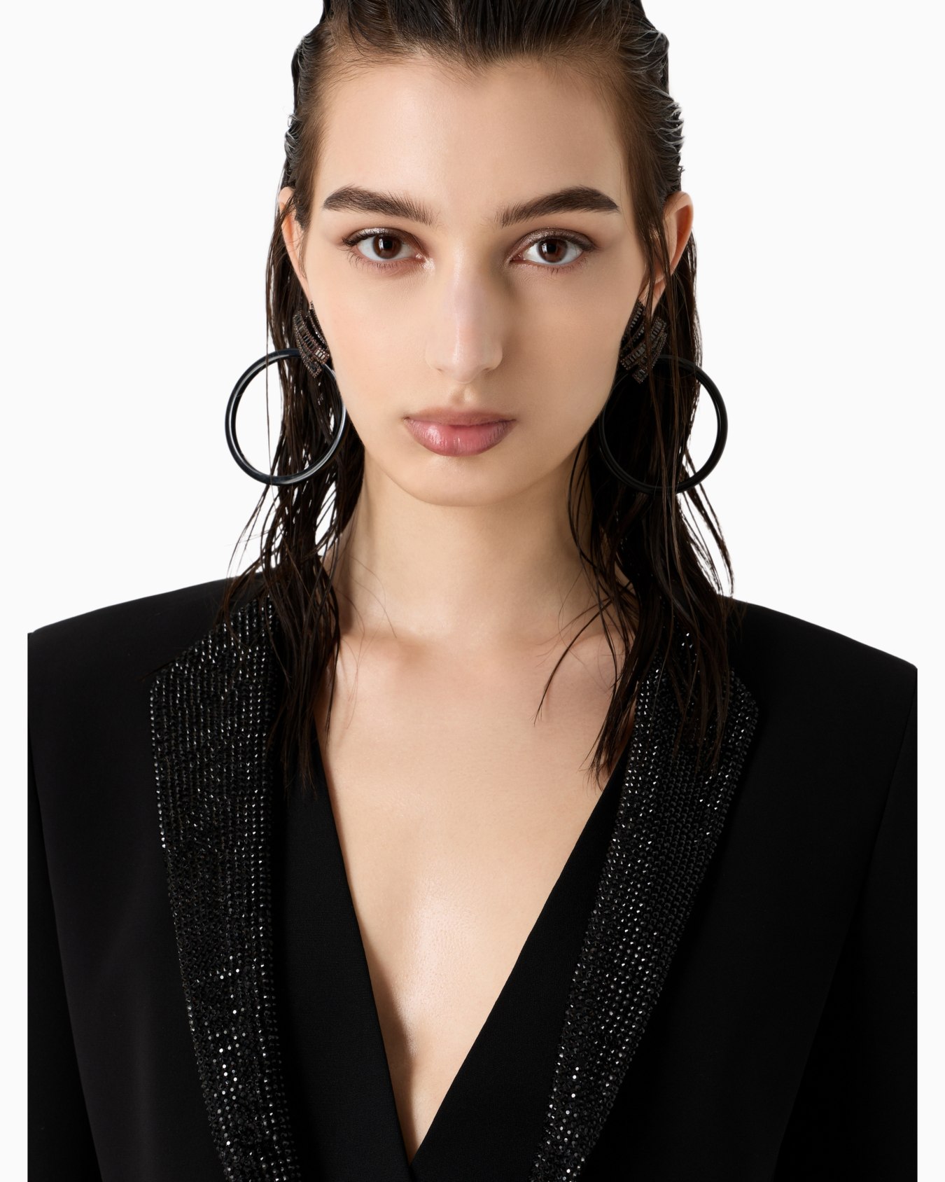 Single-breasted jacket in silk cady with rhinestone details Slide 5