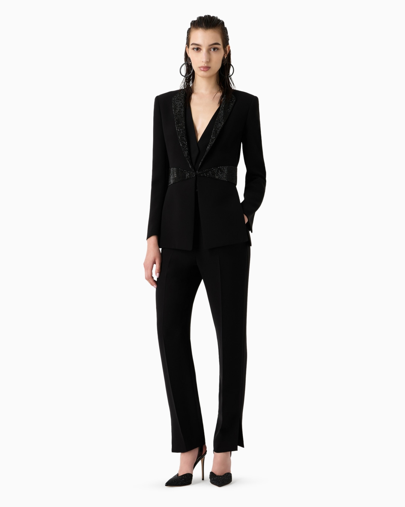 Single-breasted jacket in silk cady with rhinestone details Slide 4