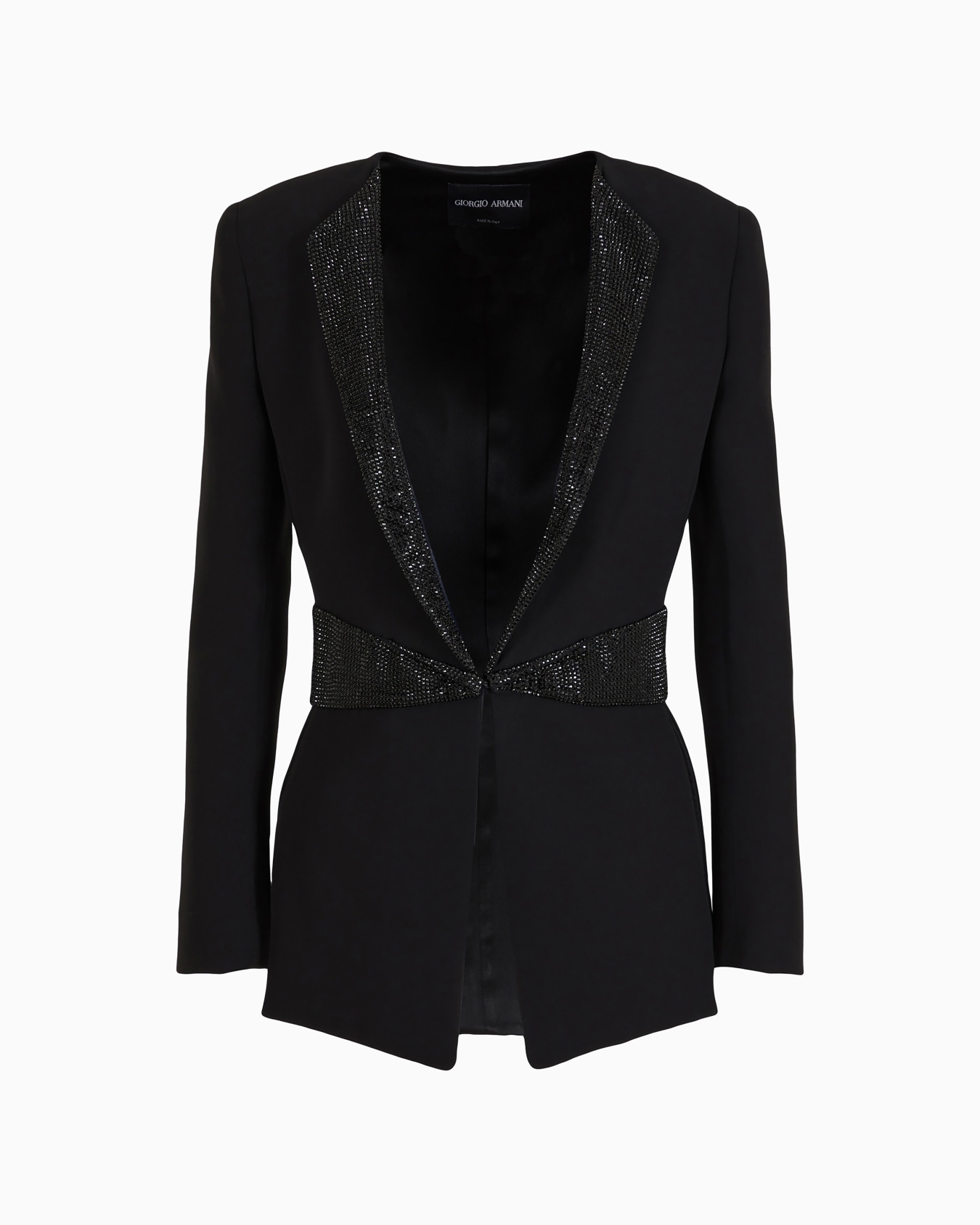 Single-breasted jacket in silk cady with rhinestone details Slide 0