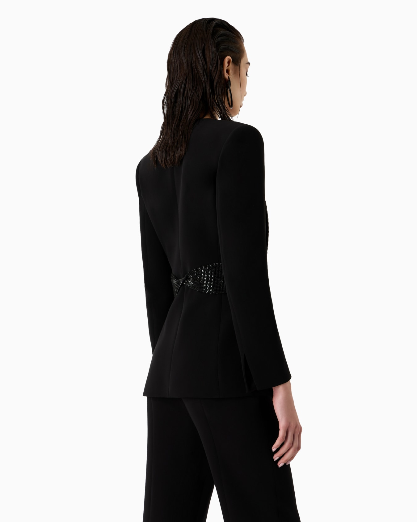 Single-breasted jacket in silk cady with rhinestone details Slide 3