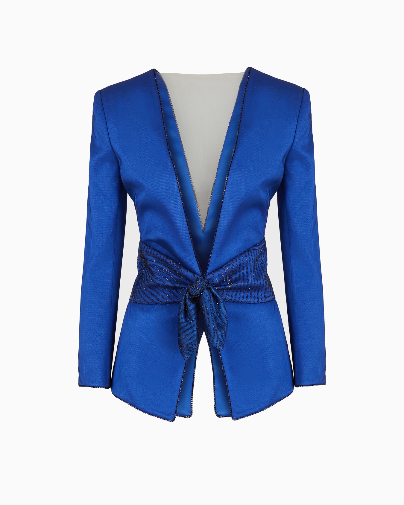 Silk, single-breasted jacket with embroidered belt Slide 0