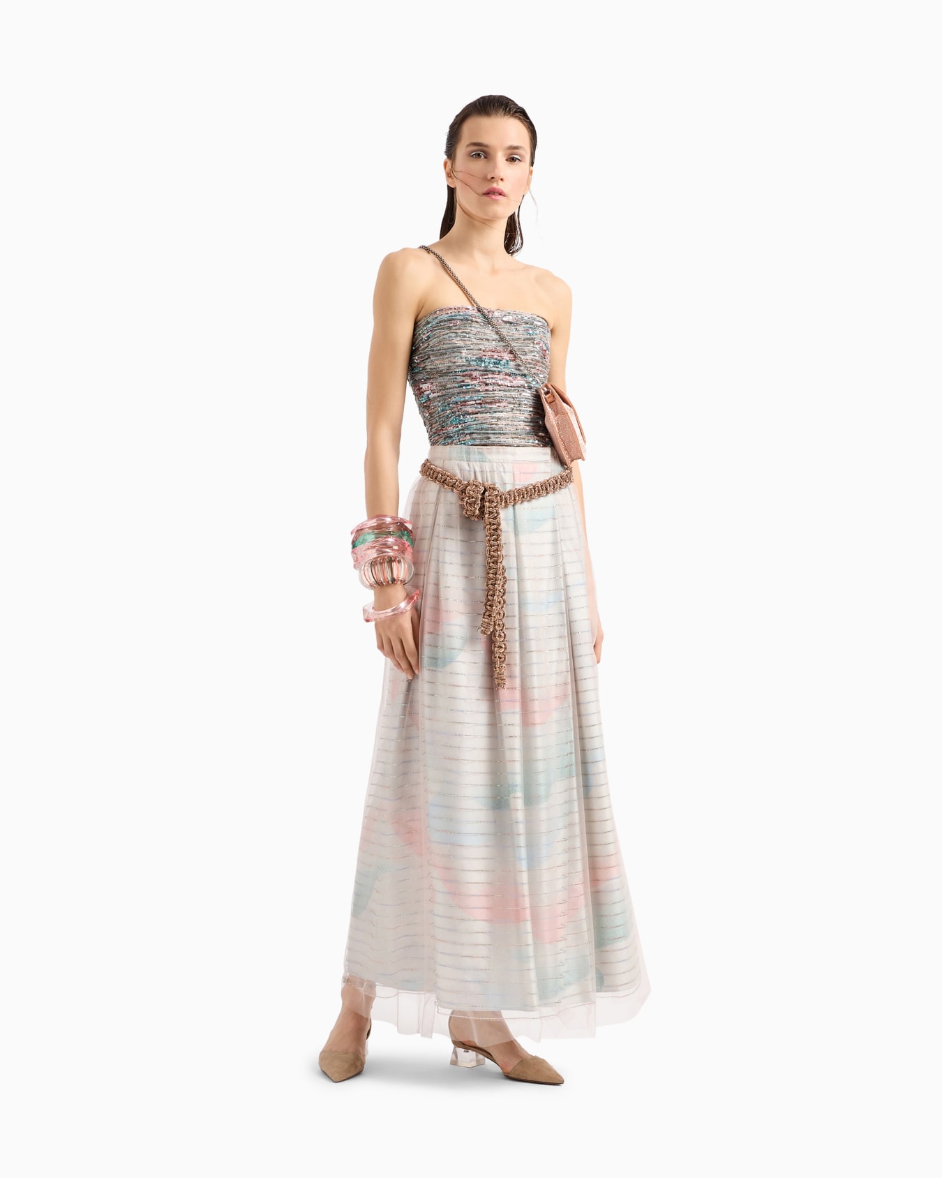 Gonna lunga con stampa sfumata e strass Slide 2