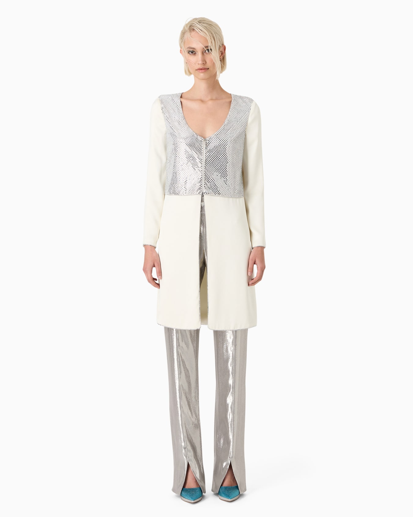 Rhinestone-embroidered silk duster Slide 1