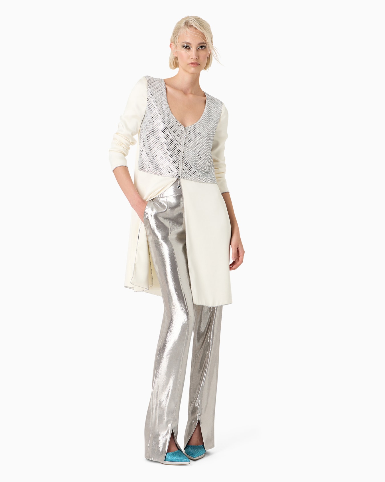 Rhinestone-embroidered silk duster Slide 3