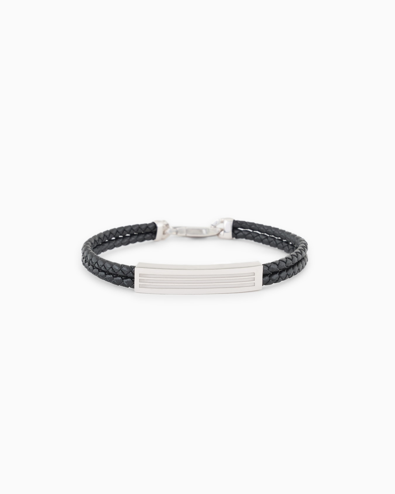 Woven leather bracelet with sterling silver detailing Slide 0
