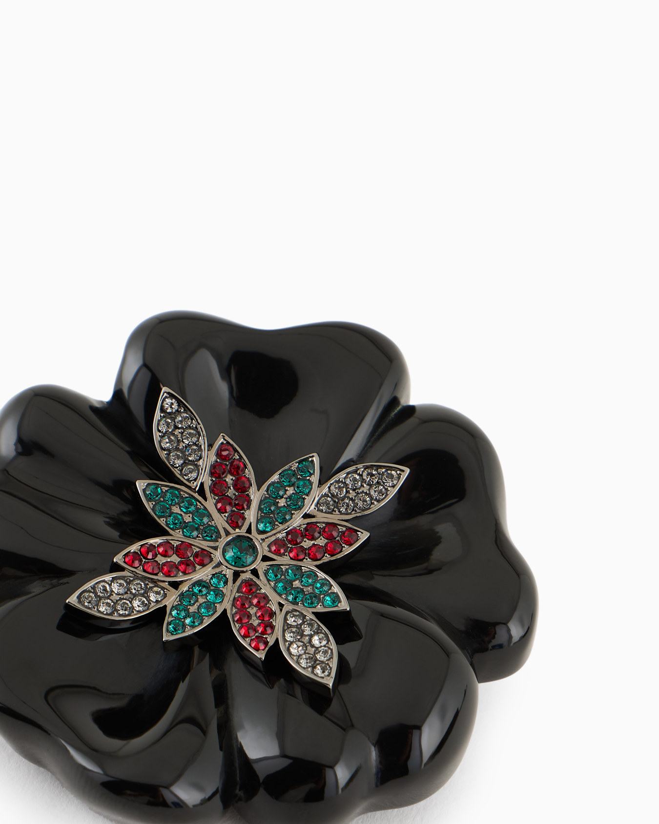 Blumenförmige Brosche aus Kunstharz und Swarovski-Kristallen Folie 1