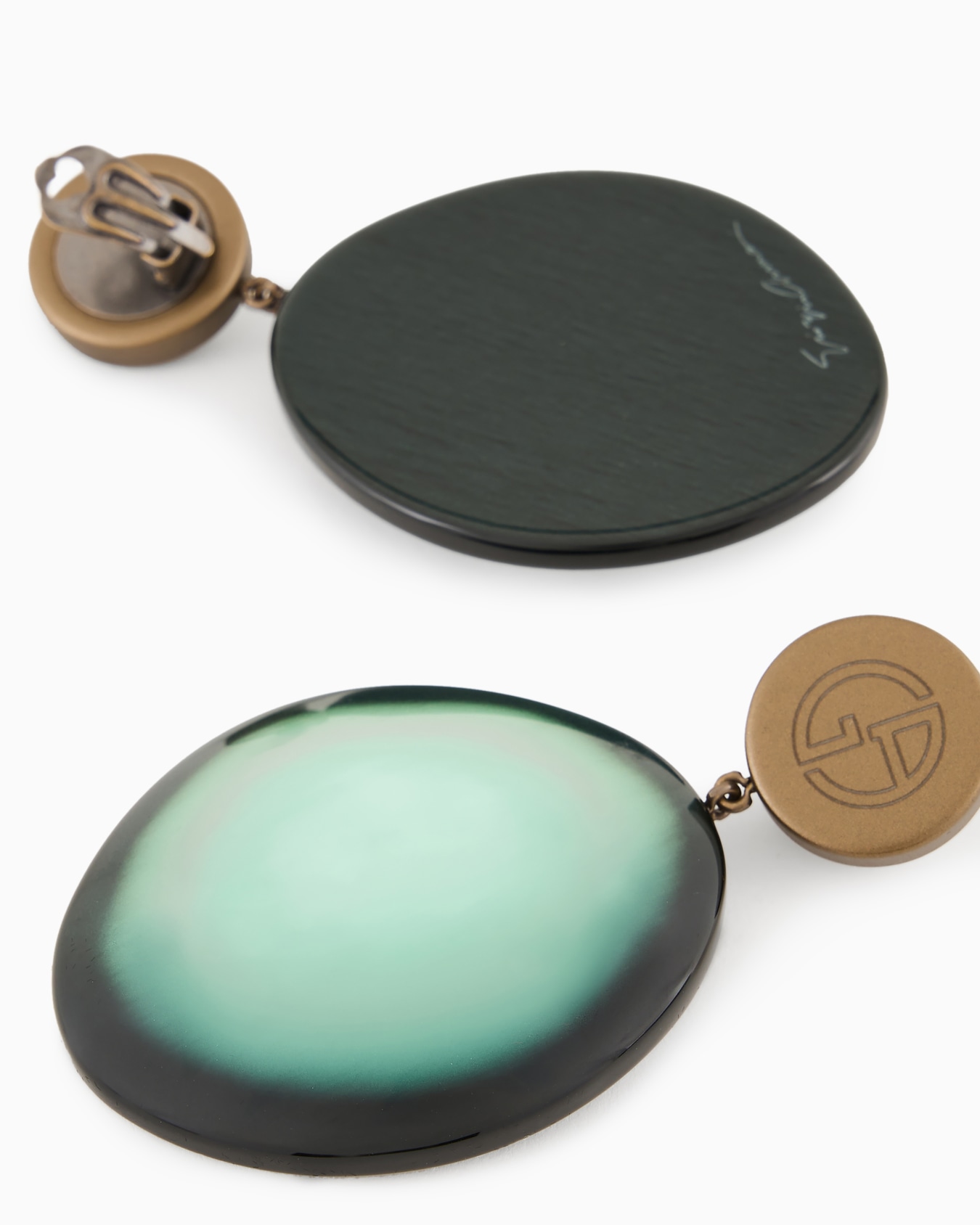 Clip-on earrings with oval resin pendant Slide 1