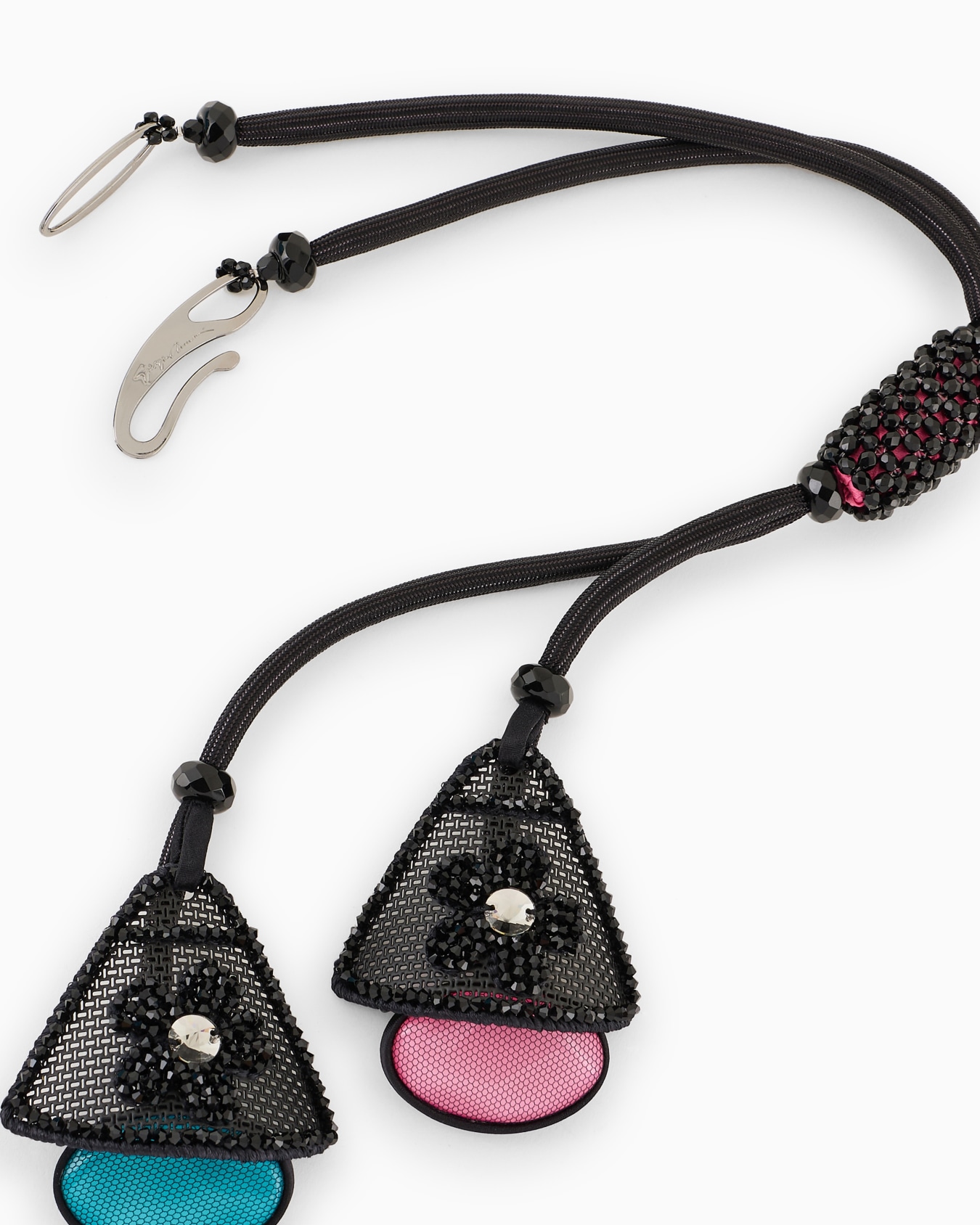 Necklace with resin pendants covered in tulle and crystals Slide 1