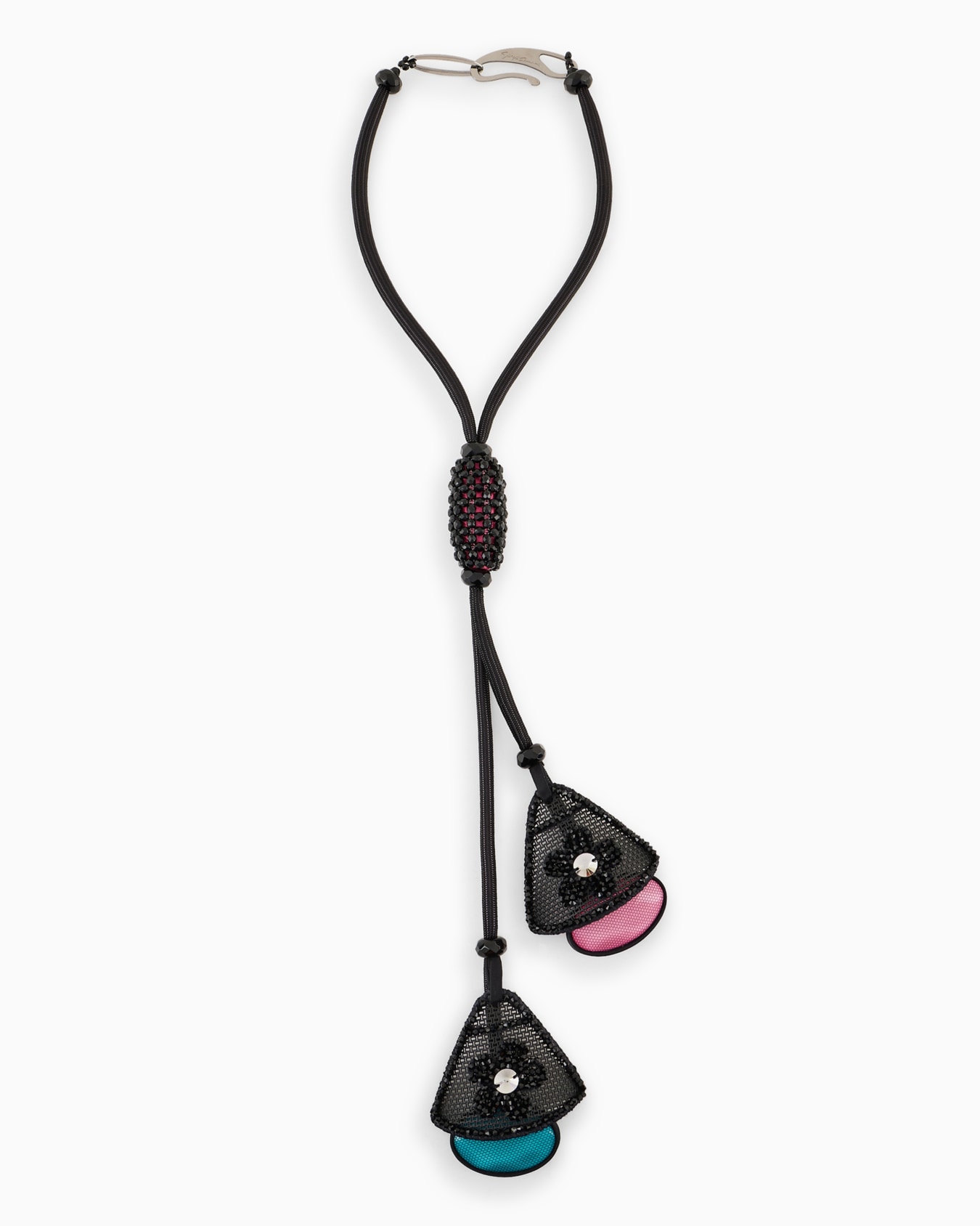 Necklace with resin pendants covered in tulle and crystals Slide 0