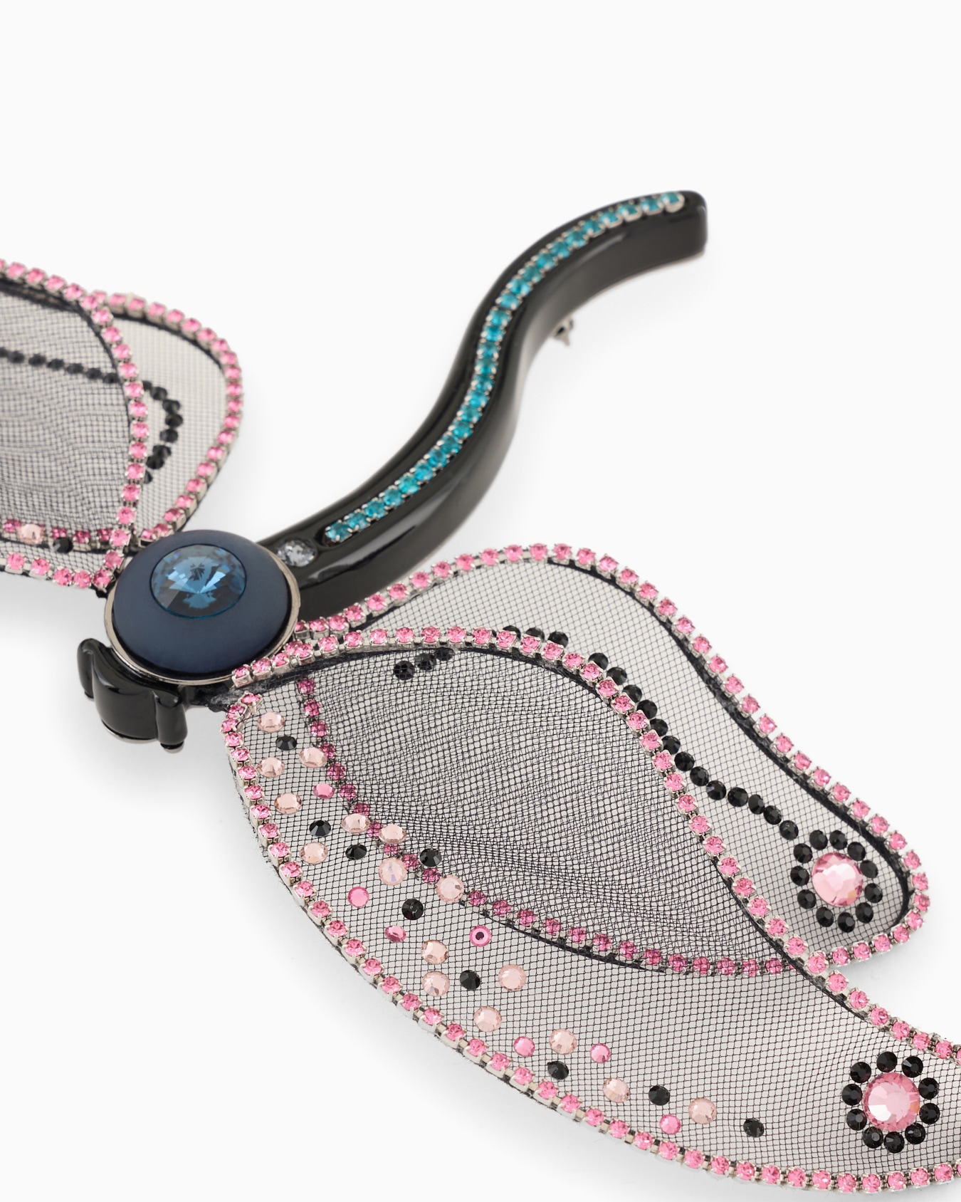 Dragonfly-shaped brooch in tulle and resin with Swarovski crystals Slide 1