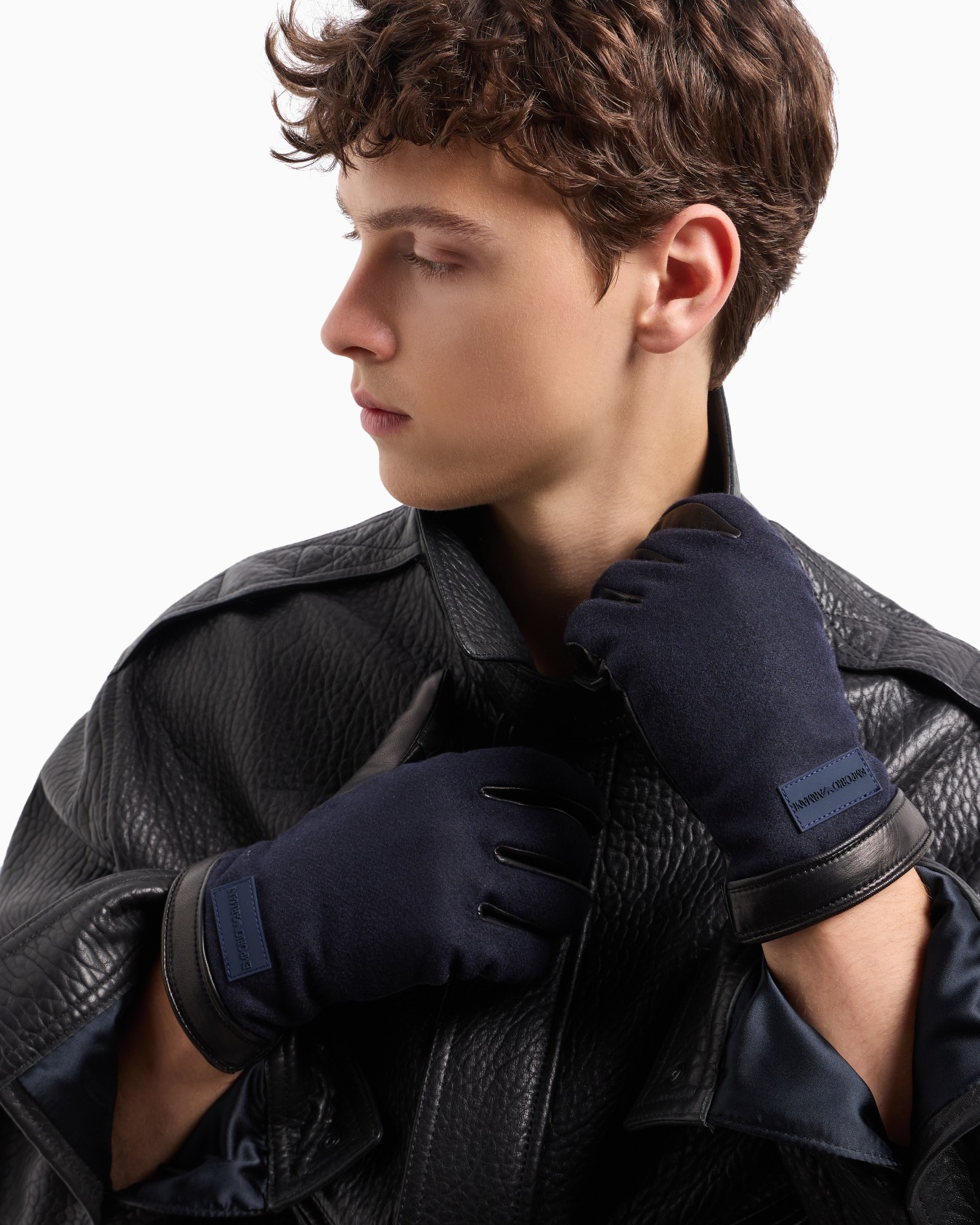 Nappa leather and wool cloth gloves Slide 2