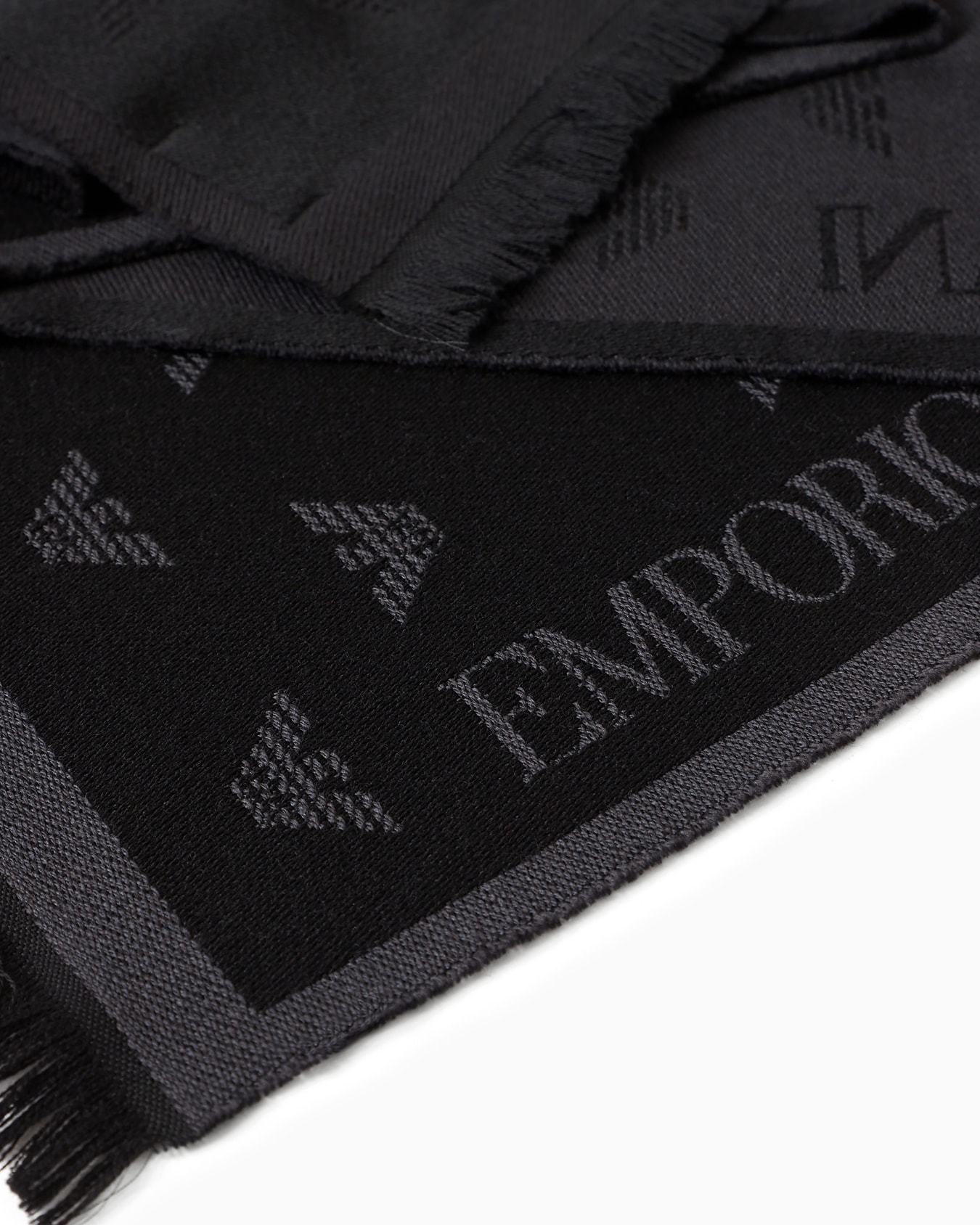 Wool scarf with all-over jacquard eagle Slide 1