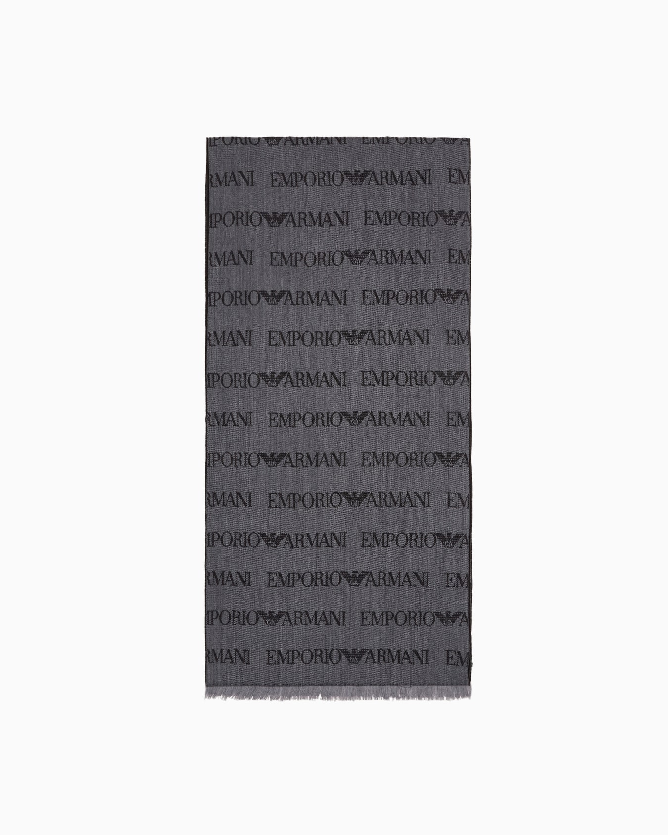 Virgin-wool blend scarf with jacquard logo lettering and fringes Slide 0