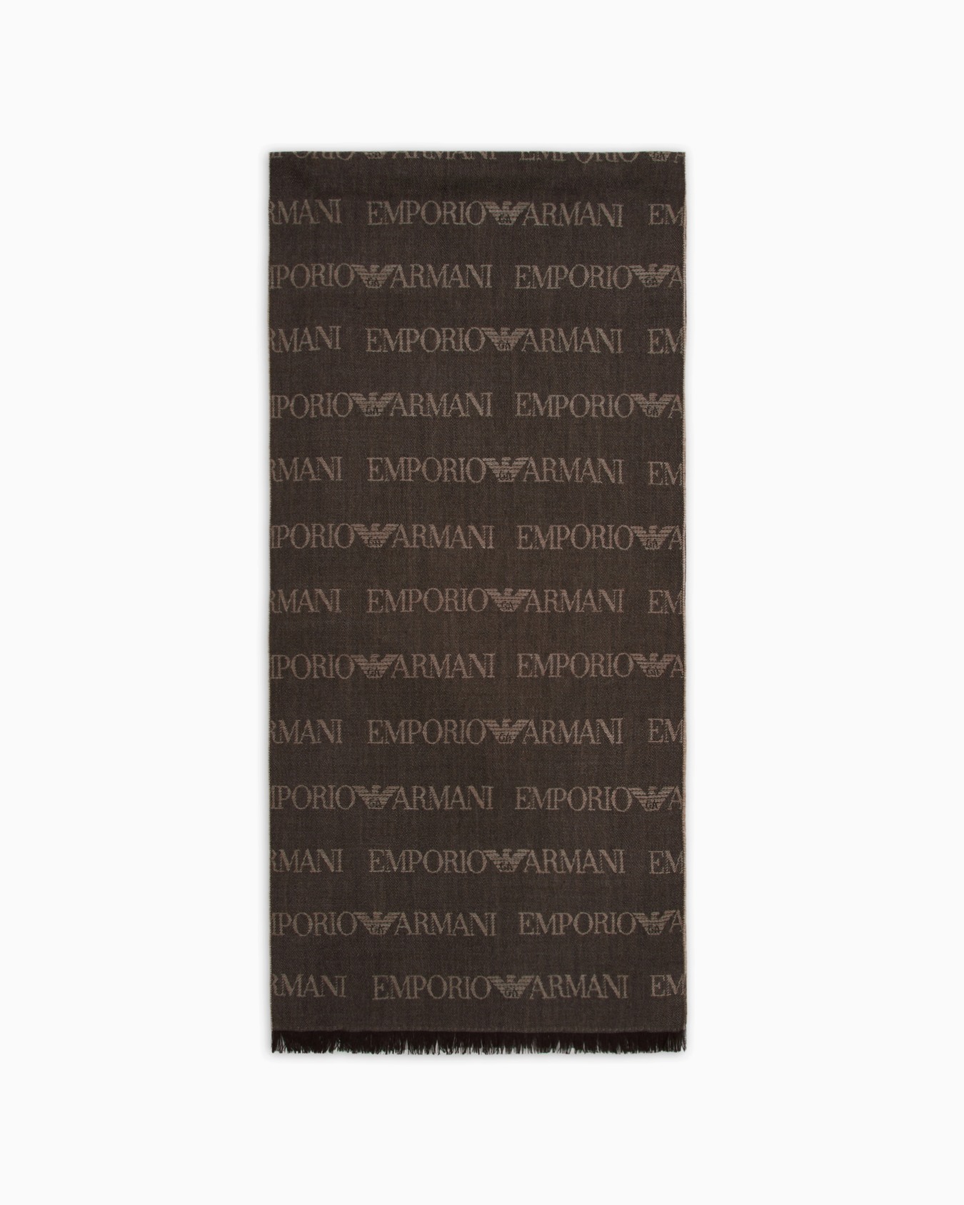 Virgin-wool blend scarf with jacquard logo lettering and fringes Slide 0