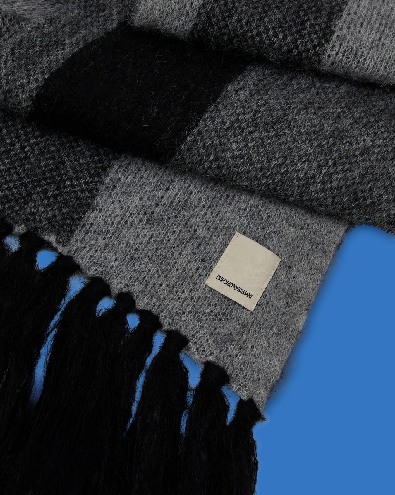ASV Black Blue capsule collection checked alpaca-blend scarf Slide 1