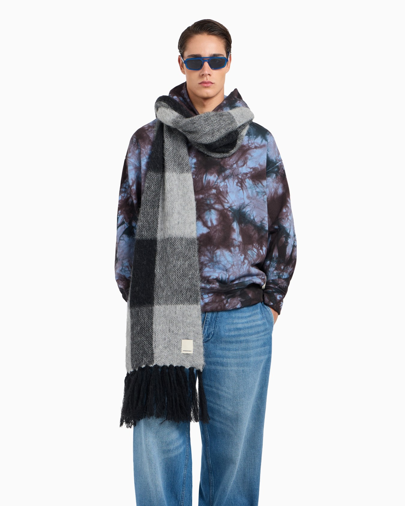 ASV Black Blue capsule collection checked alpaca-blend scarf Slide 2