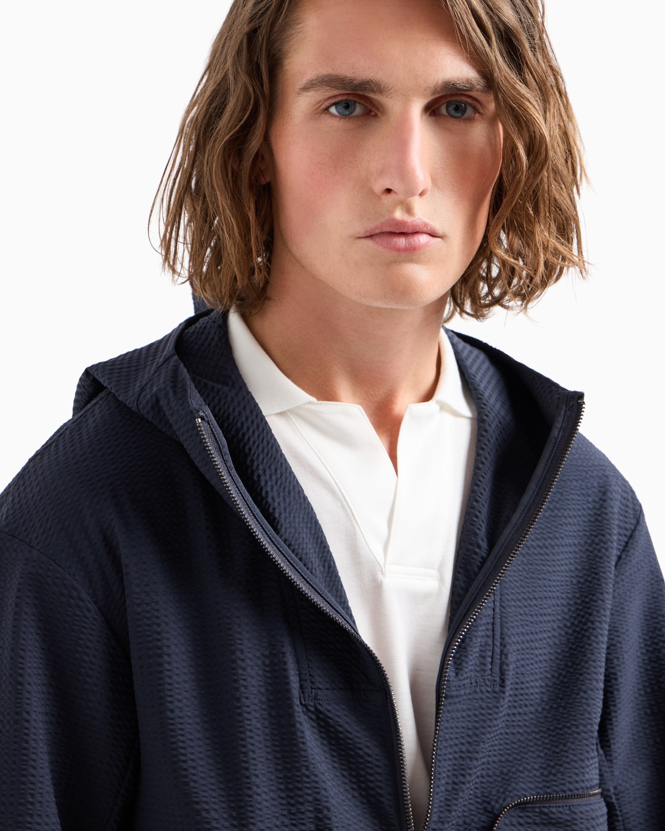 Technical-seersucker hooded blouson with zip Slide 4