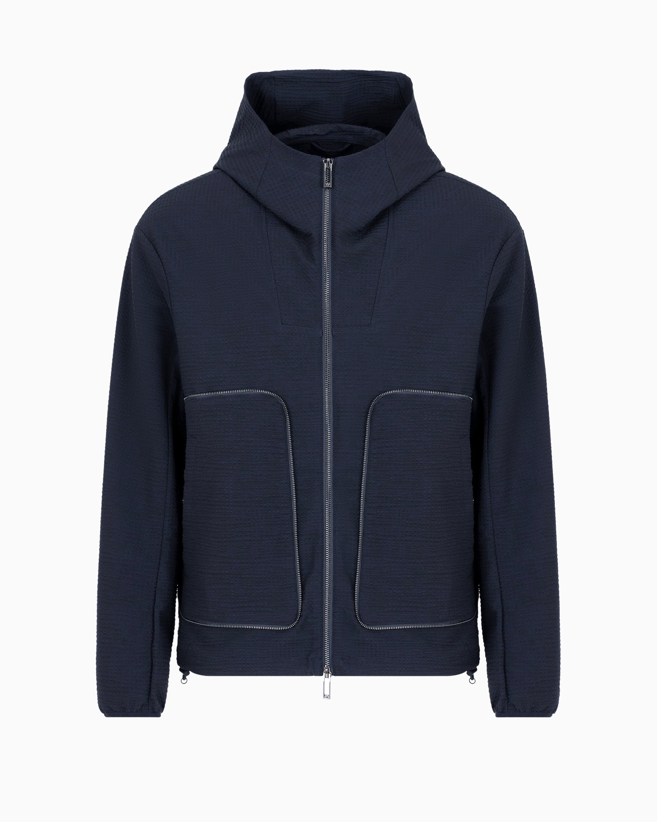 Technical-seersucker hooded blouson with zip Slide 0