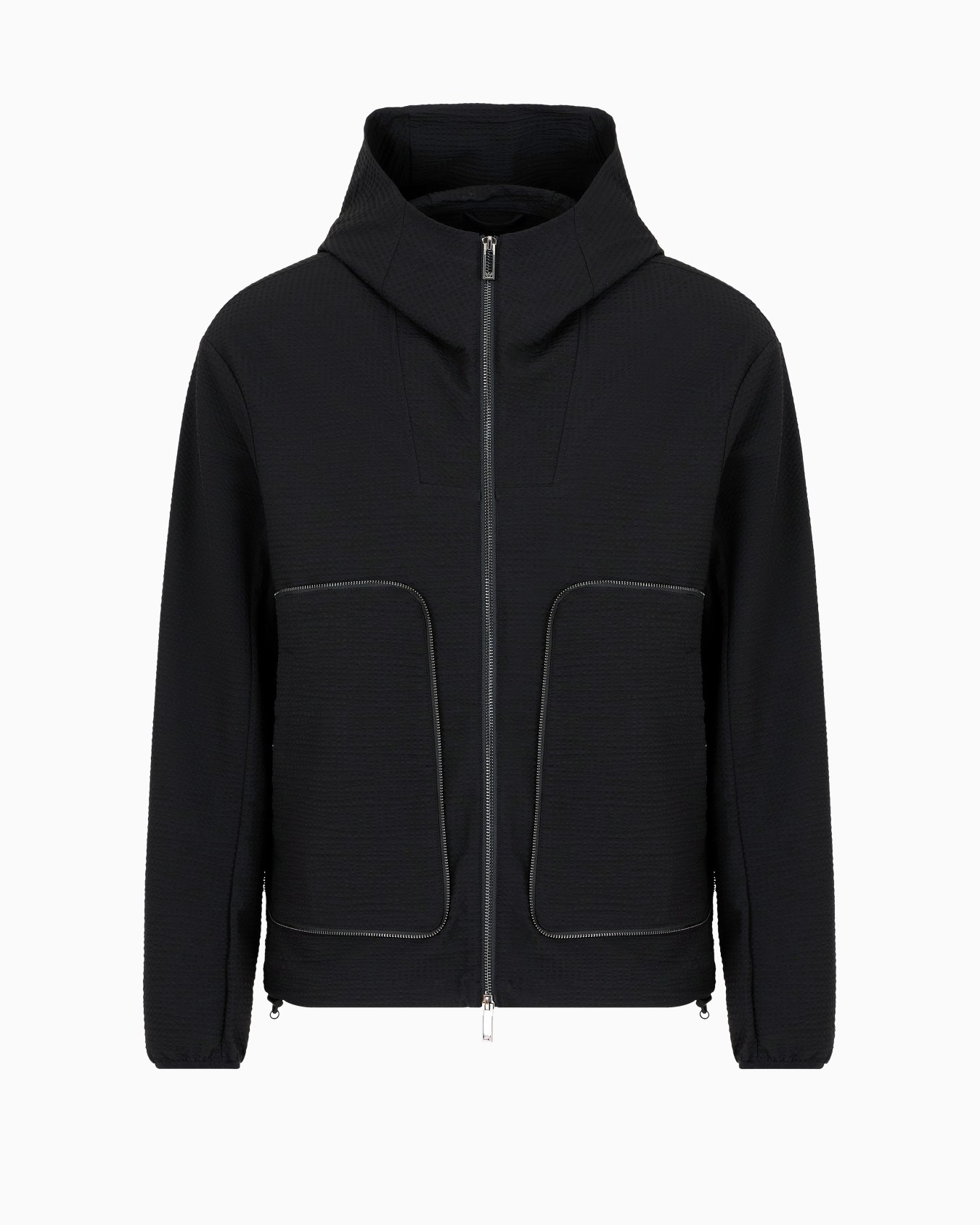 Technical-seersucker hooded blouson with zip Slide 0