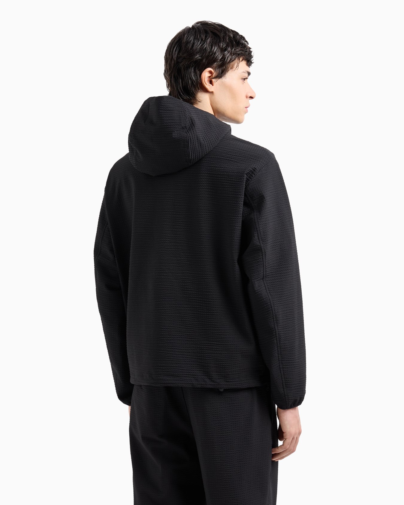 Technical-seersucker hooded blouson with zip Slide 3