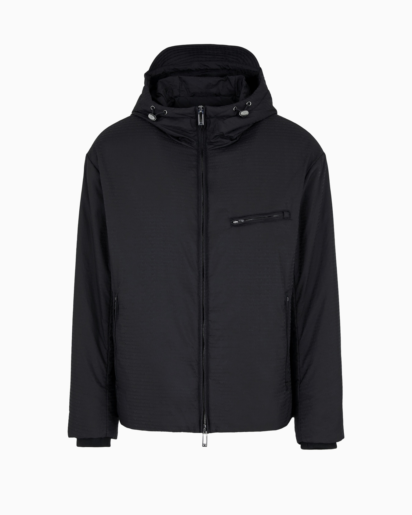 Lightweight nylon, hooded zip-up blouson with all-over jacquard lettering Slide 0