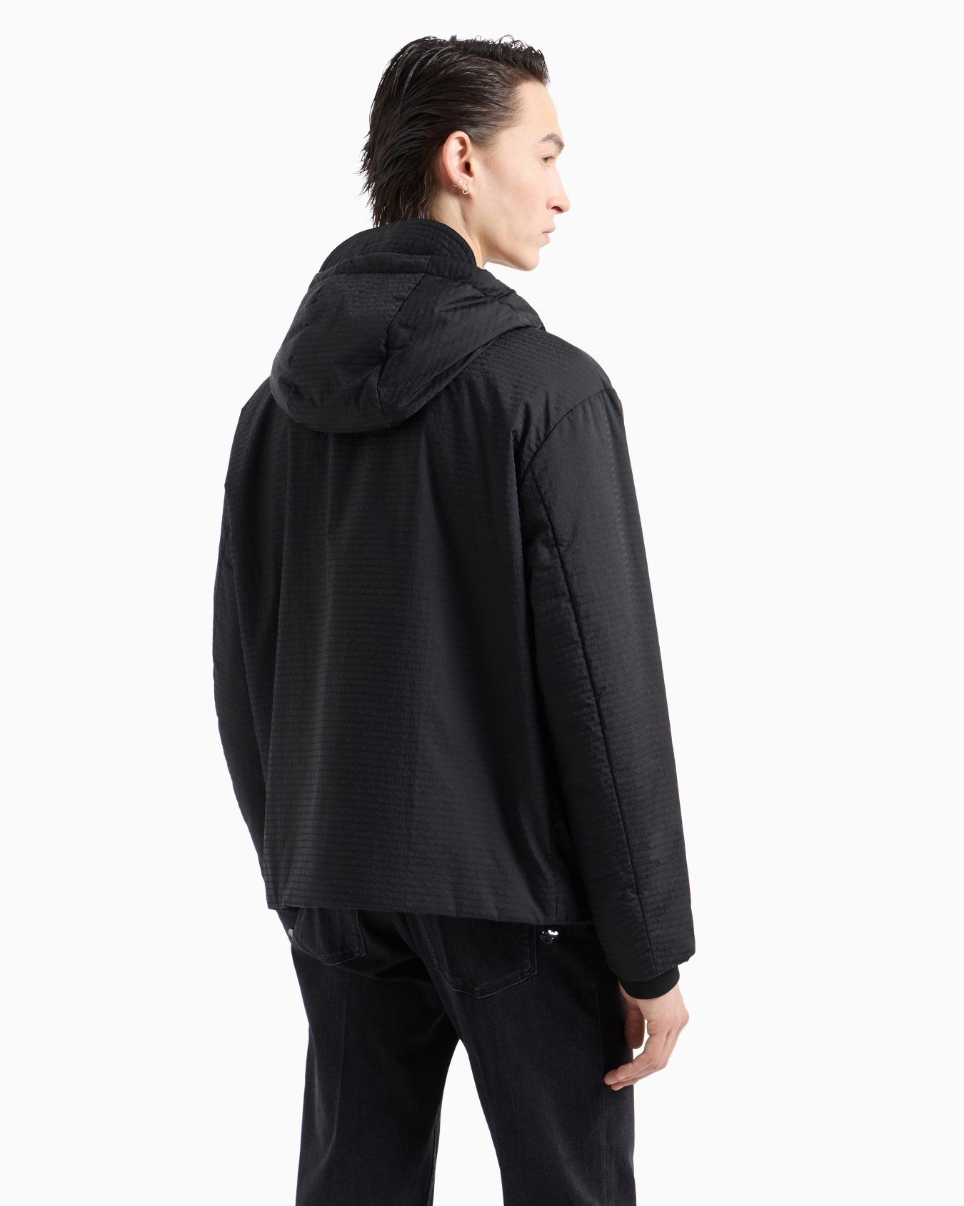 Lightweight nylon, hooded zip-up blouson with all-over jacquard lettering Slide 2