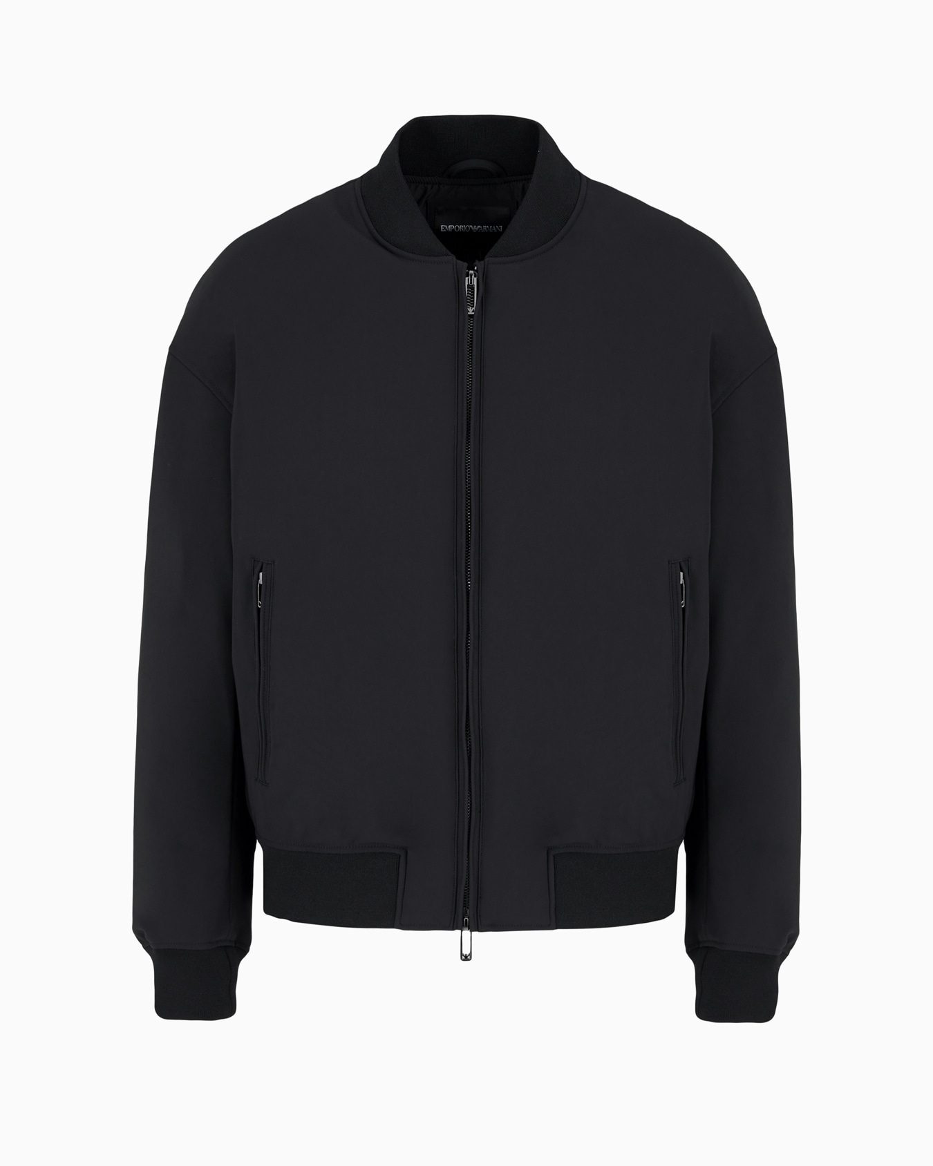 Zipped bomber jacket in technical stretch nylon Slide 0