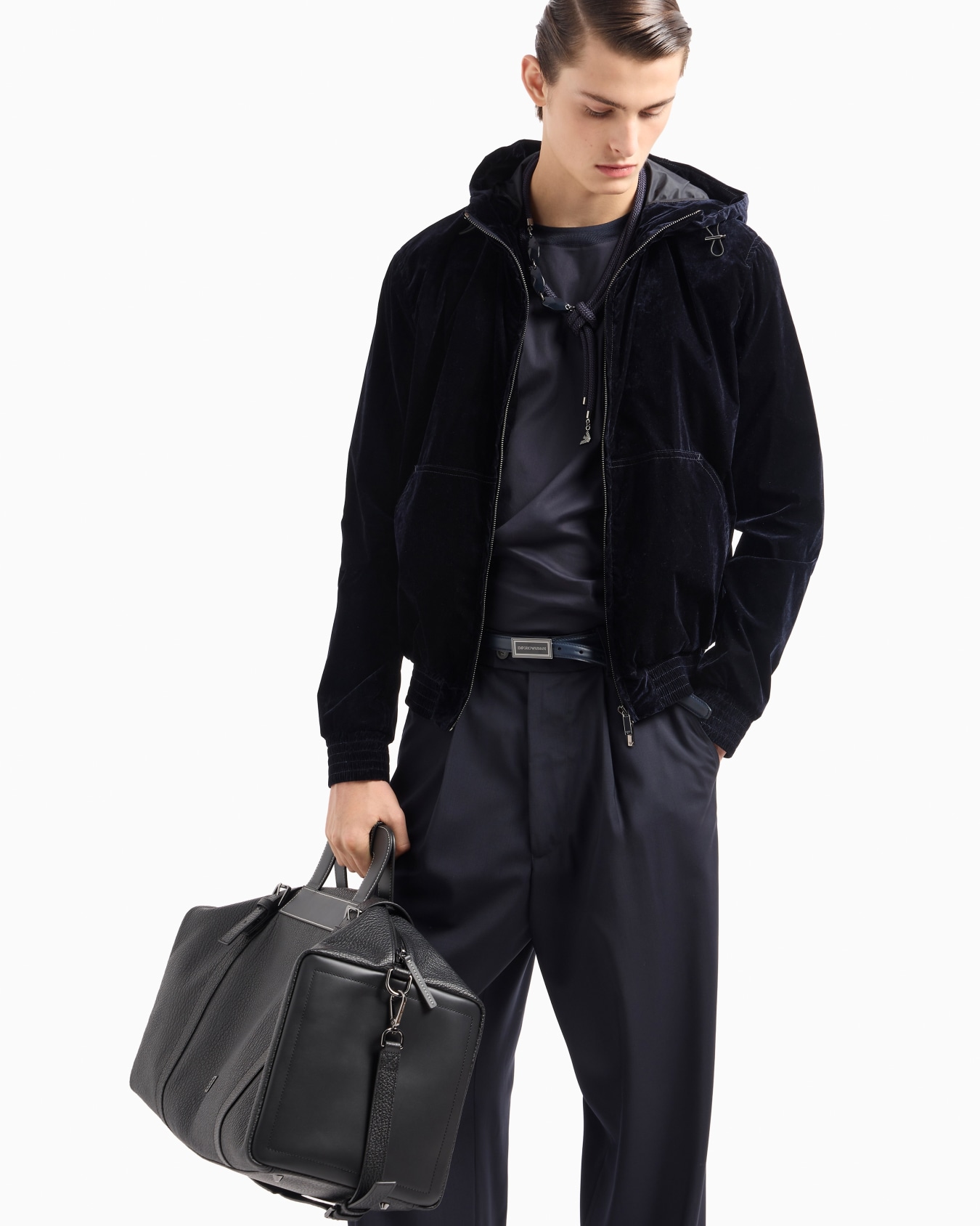 Hooded, zipped blouson in flocked nylon Slide 5