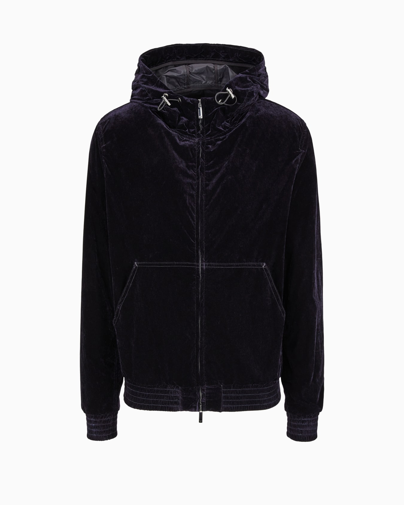 Hooded, zipped blouson in flocked nylon Slide 0
