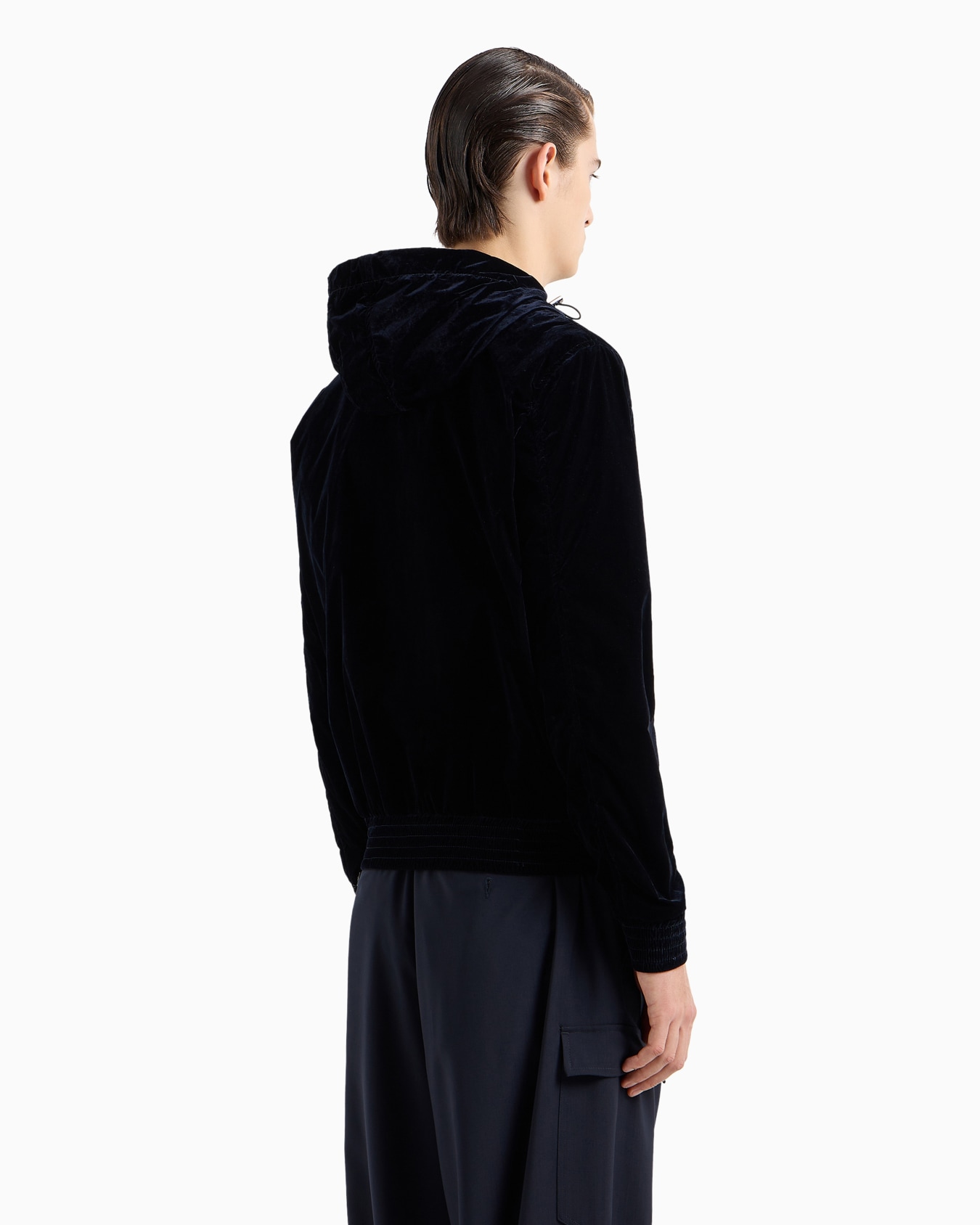 Hooded, zipped blouson in flocked nylon Slide 3
