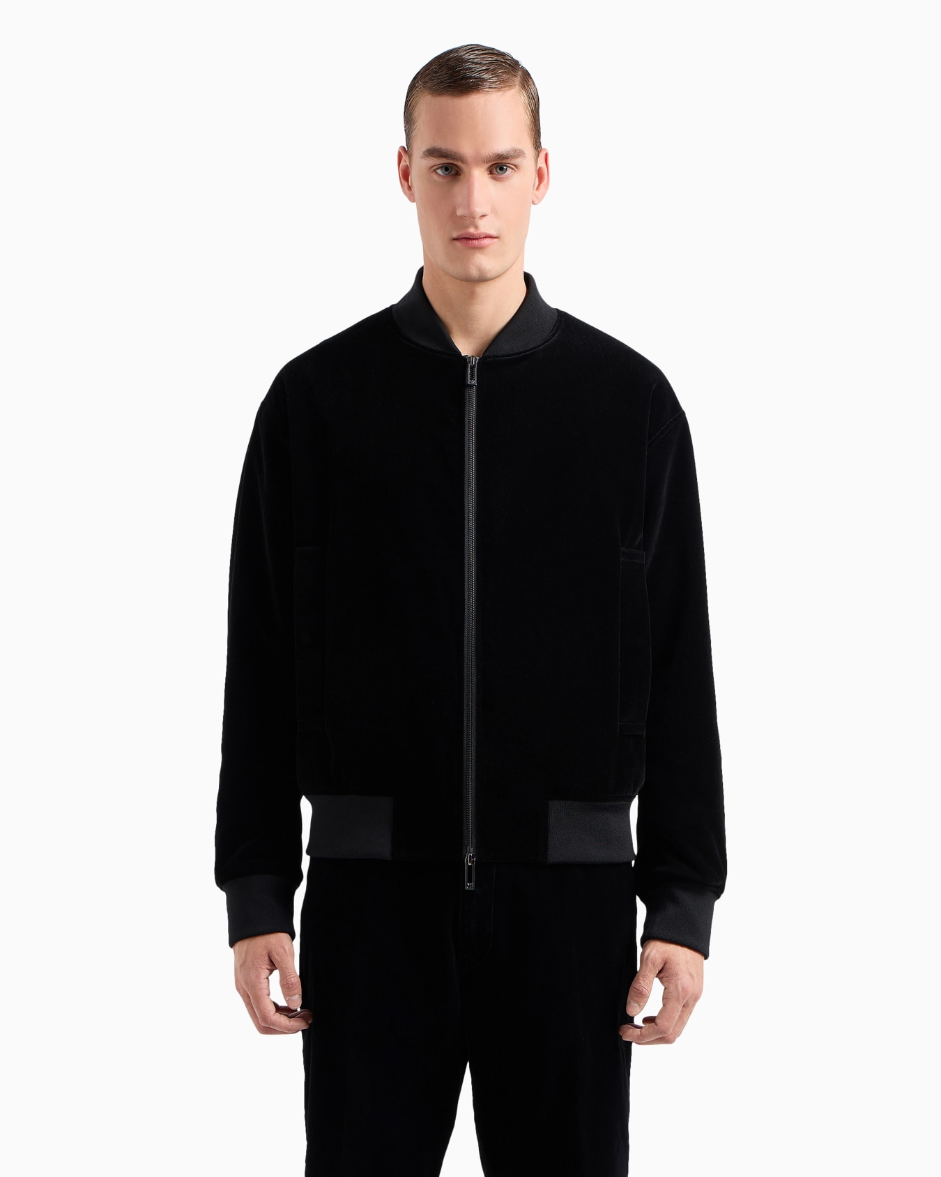 Clubwear velour bomber jacket with oversized French bulldog patch Slide 2