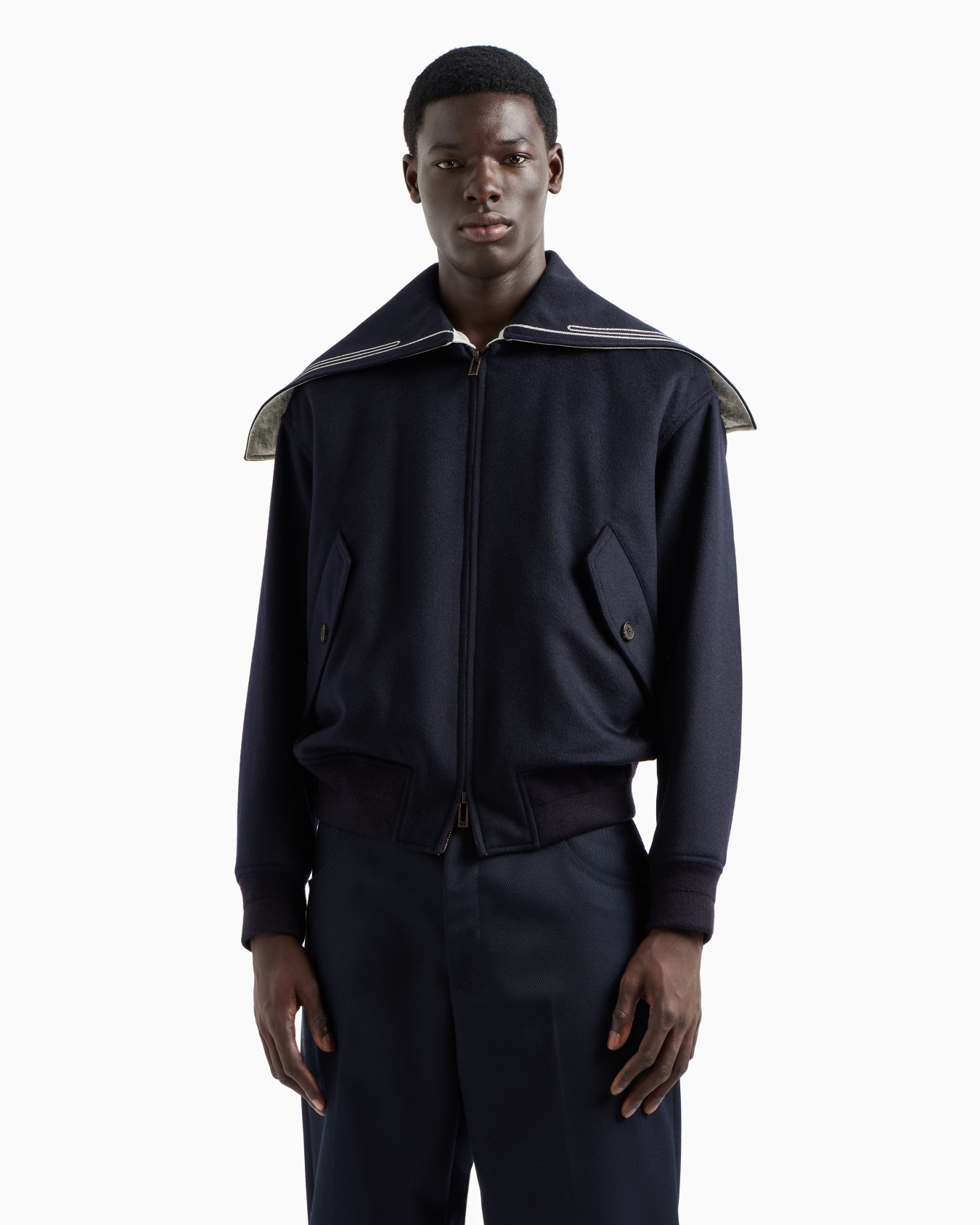 Virgin-wool cloth blouson with logo sailor collar Slide 1