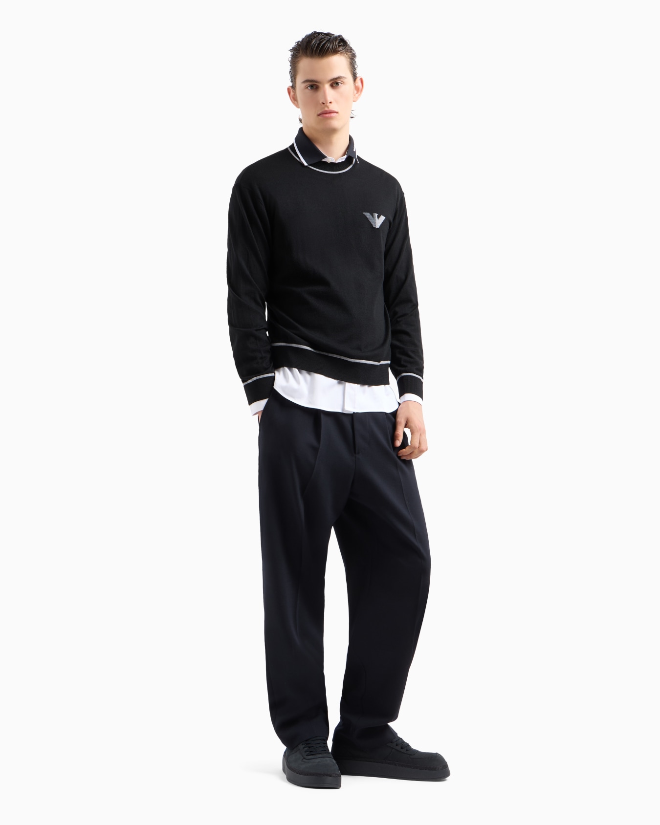 Satin shirt with contrasting ribbed collar Slide 3