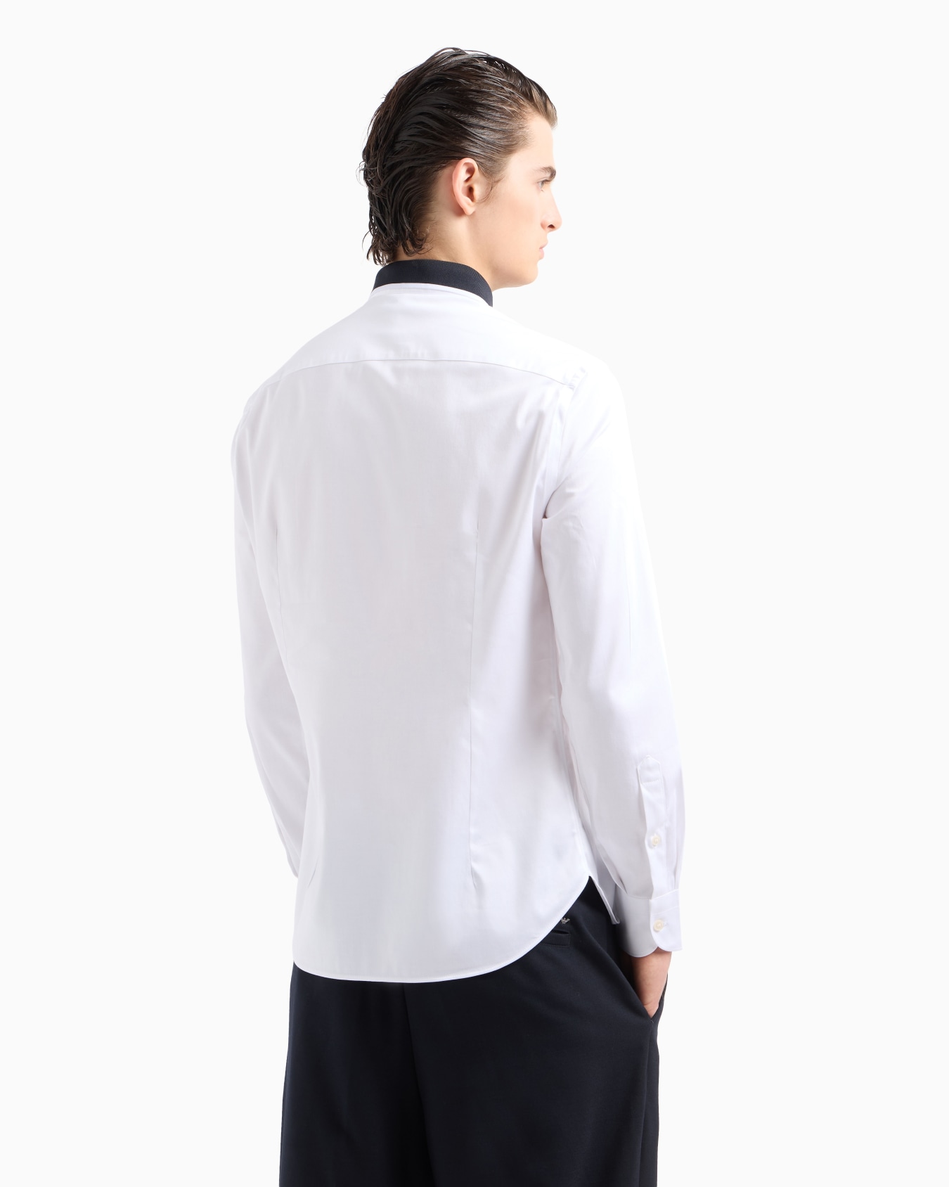 Satin shirt with contrasting ribbed collar Slide 2