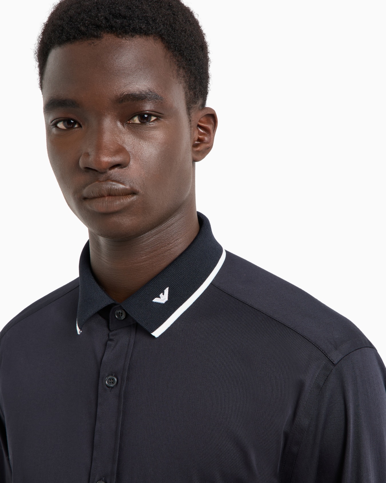 Satin shirt with contrasting ribbed collar Slide 4