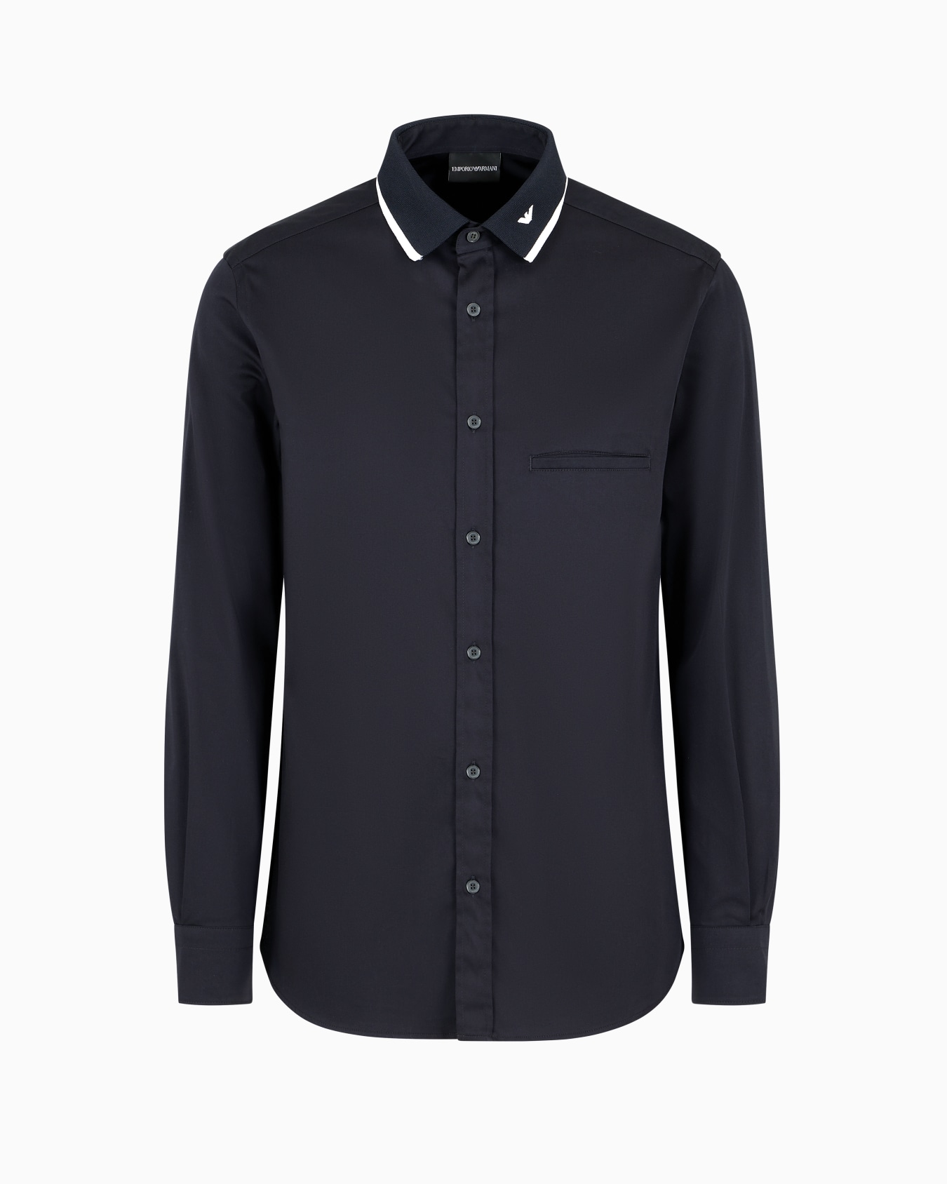Satin shirt with contrasting ribbed collar Slide 0